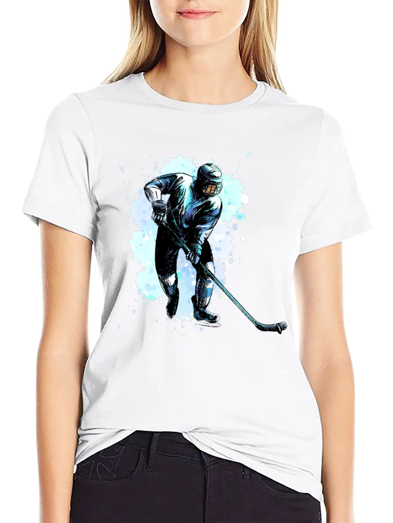 Abstract Hockey Player Winter Sport Winter Casual Graphic T-Shirt – Simple And Comfortable Daily Wear