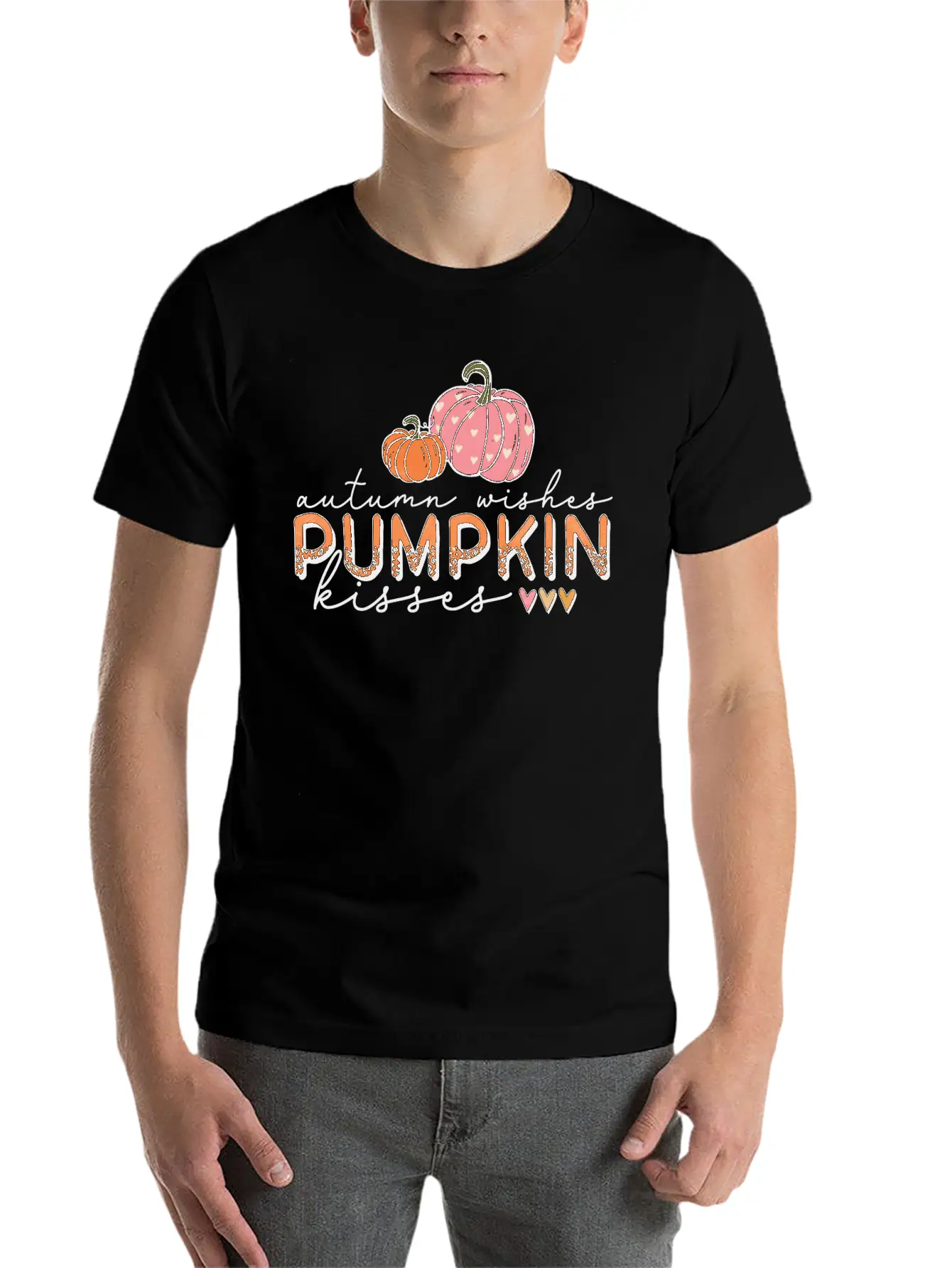 Autumn Wishes Pumpkin Kisses Casual Graphic T-Shirt – Simple And Comfortable Daily Wear