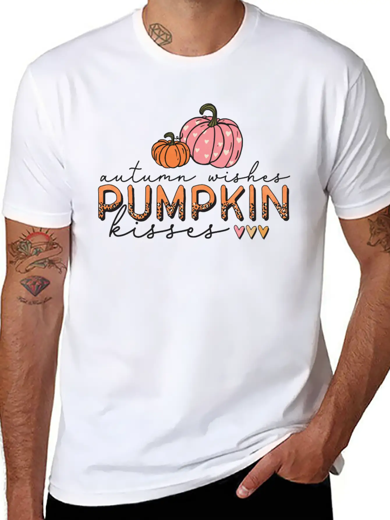 Autumn Wishes Pumpkin Kisses Casual Graphic T-Shirt – Simple And Comfortable Daily Wear