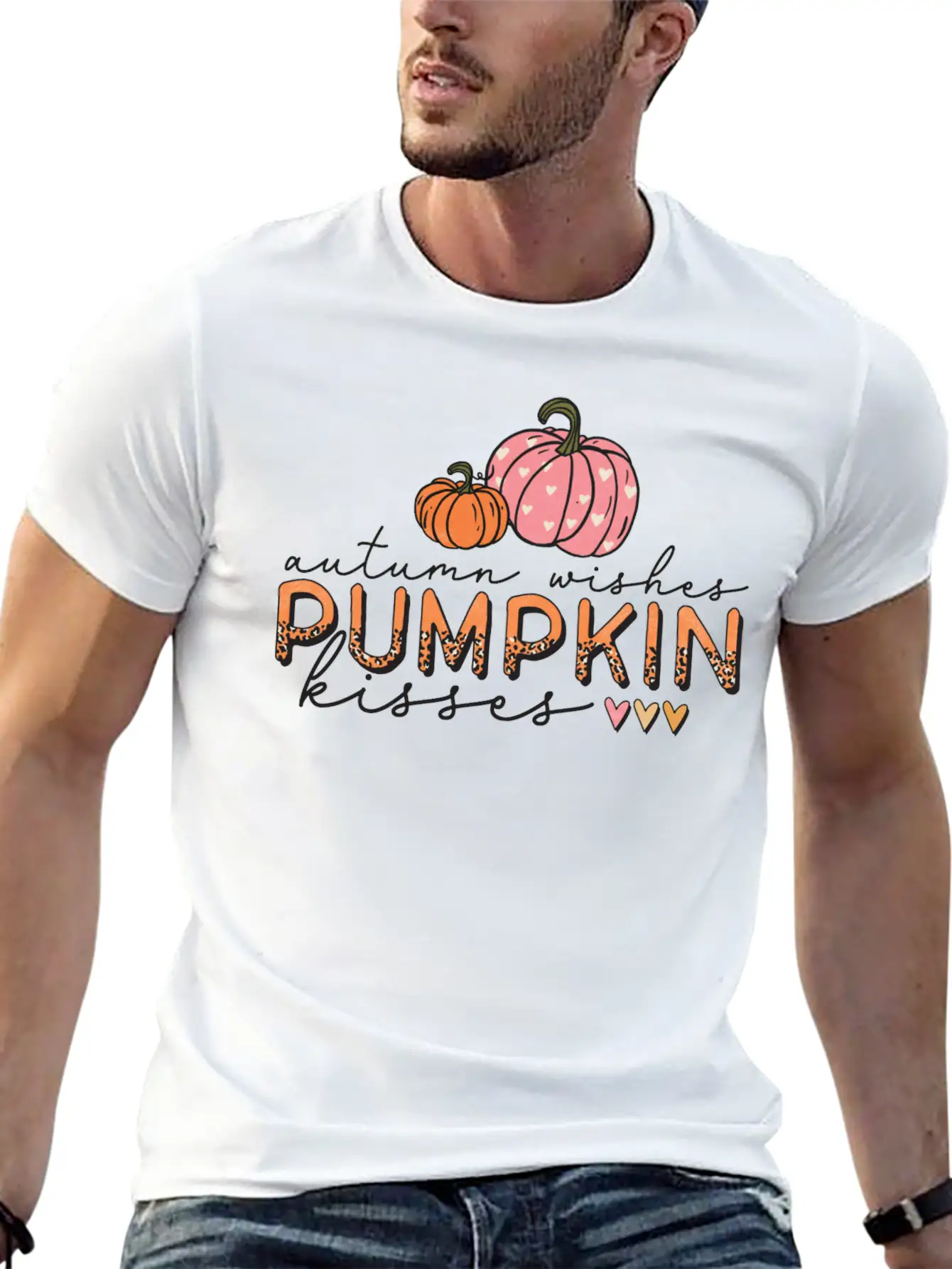 Autumn Wishes Pumpkin Kisses Casual Graphic T-Shirt – Simple And Comfortable Daily Wear