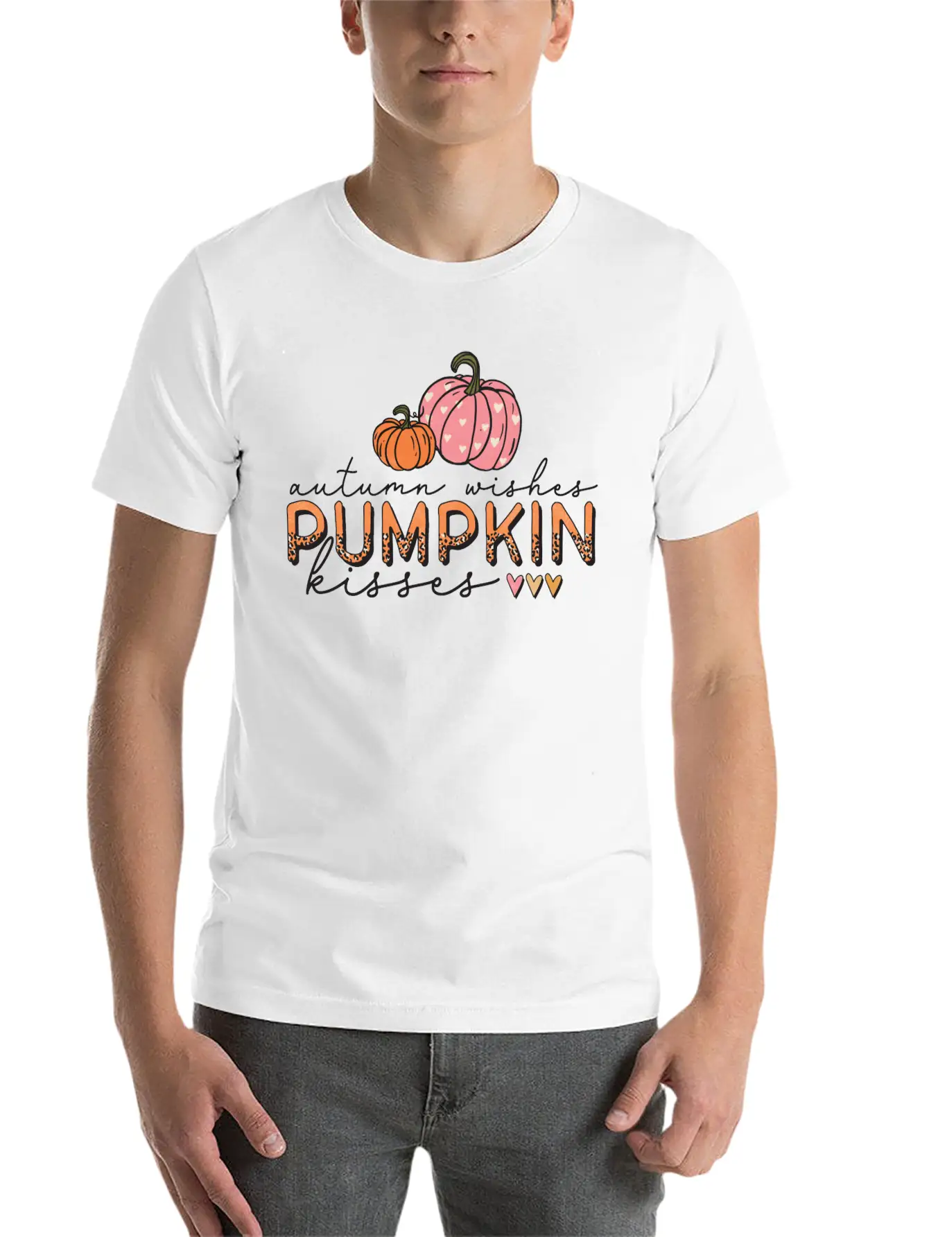 Autumn Wishes Pumpkin Kisses Casual Graphic T-Shirt – Simple And Comfortable Daily Wear