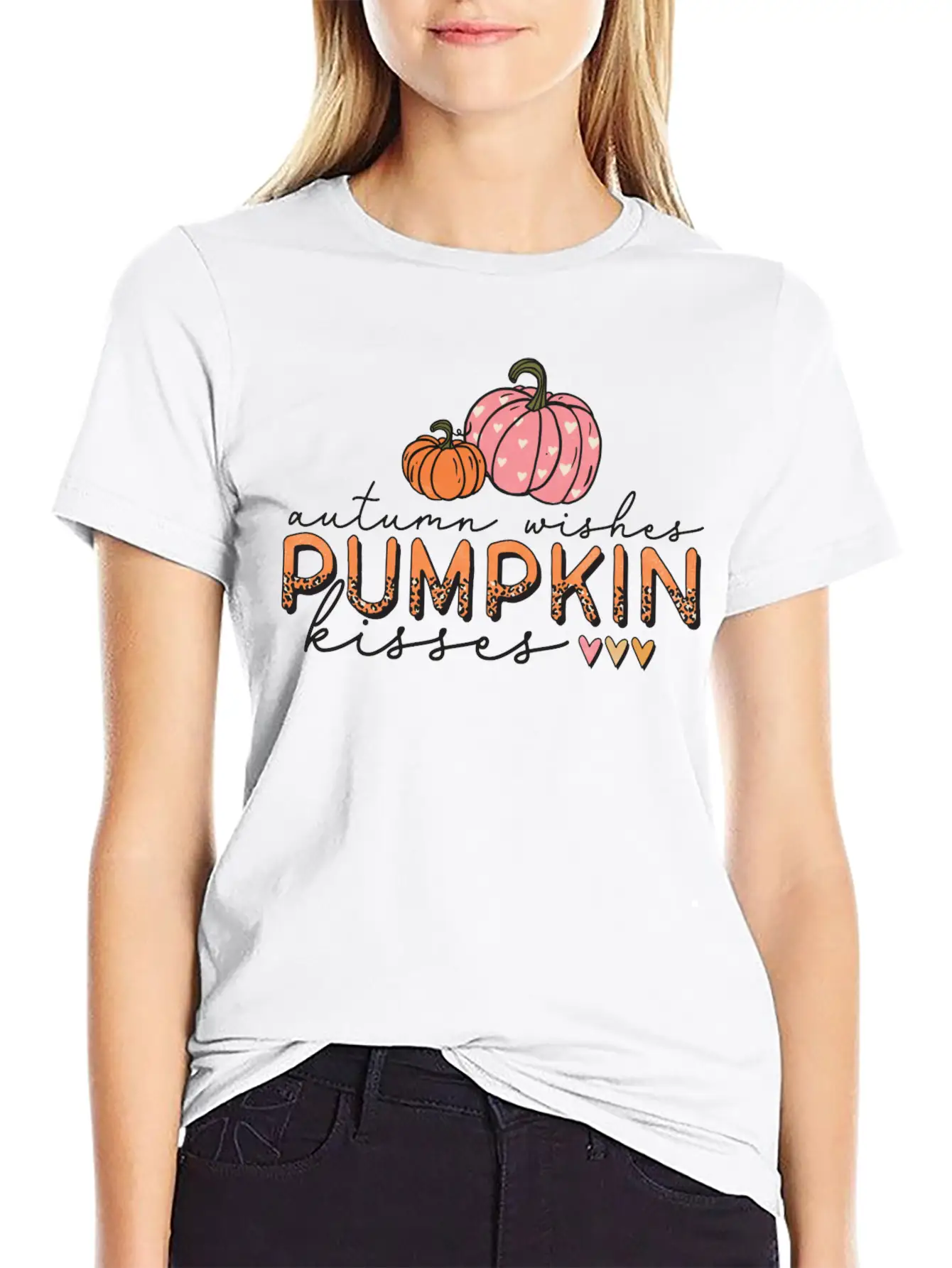 Autumn Wishes Pumpkin Kisses Casual Graphic T-Shirt – Simple And Comfortable Daily Wear