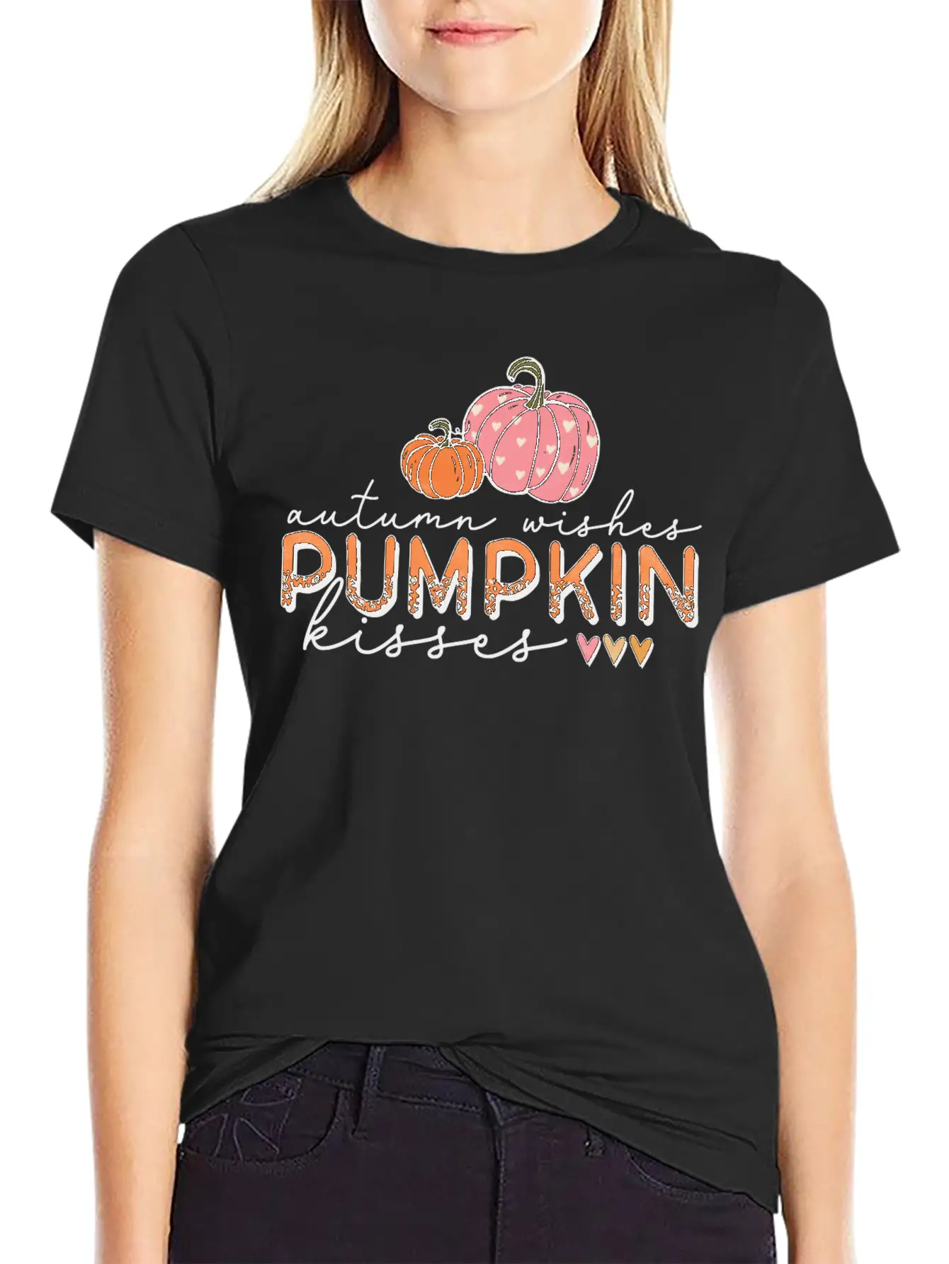 Autumn Wishes Pumpkin Kisses Casual Graphic T-Shirt – Simple And Comfortable Daily Wear