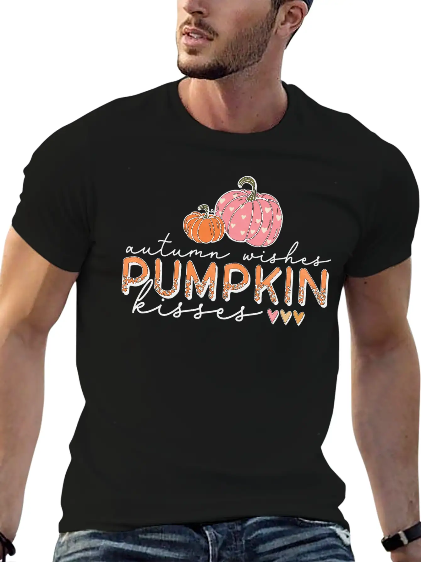Autumn Wishes Pumpkin Kisses Casual Graphic T-Shirt – Simple And Comfortable Daily Wear
