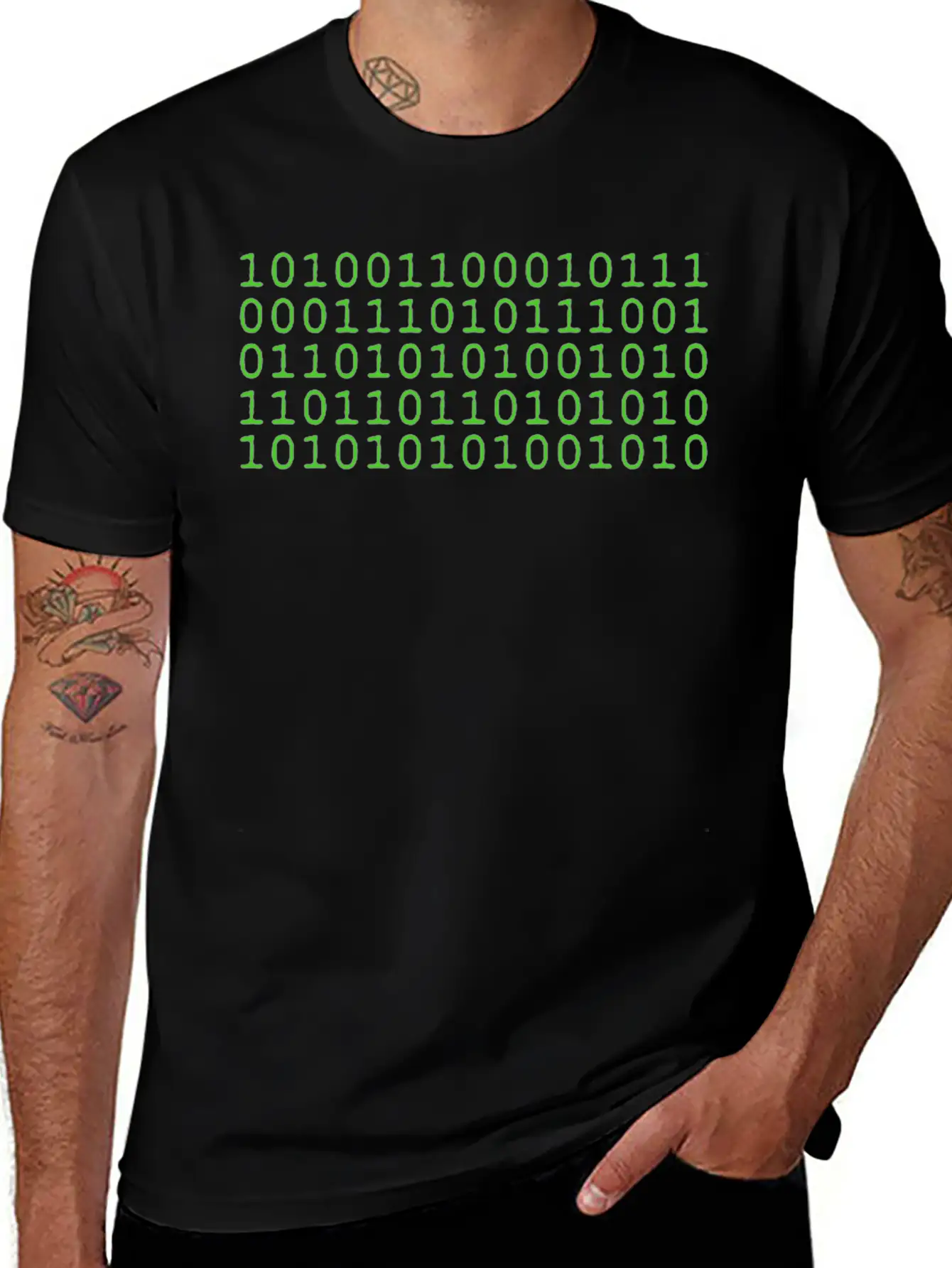 Binary Matrix Code Art - Futuristic Green Design Classic Cotton Tee – Unisex Comfort For Any Season