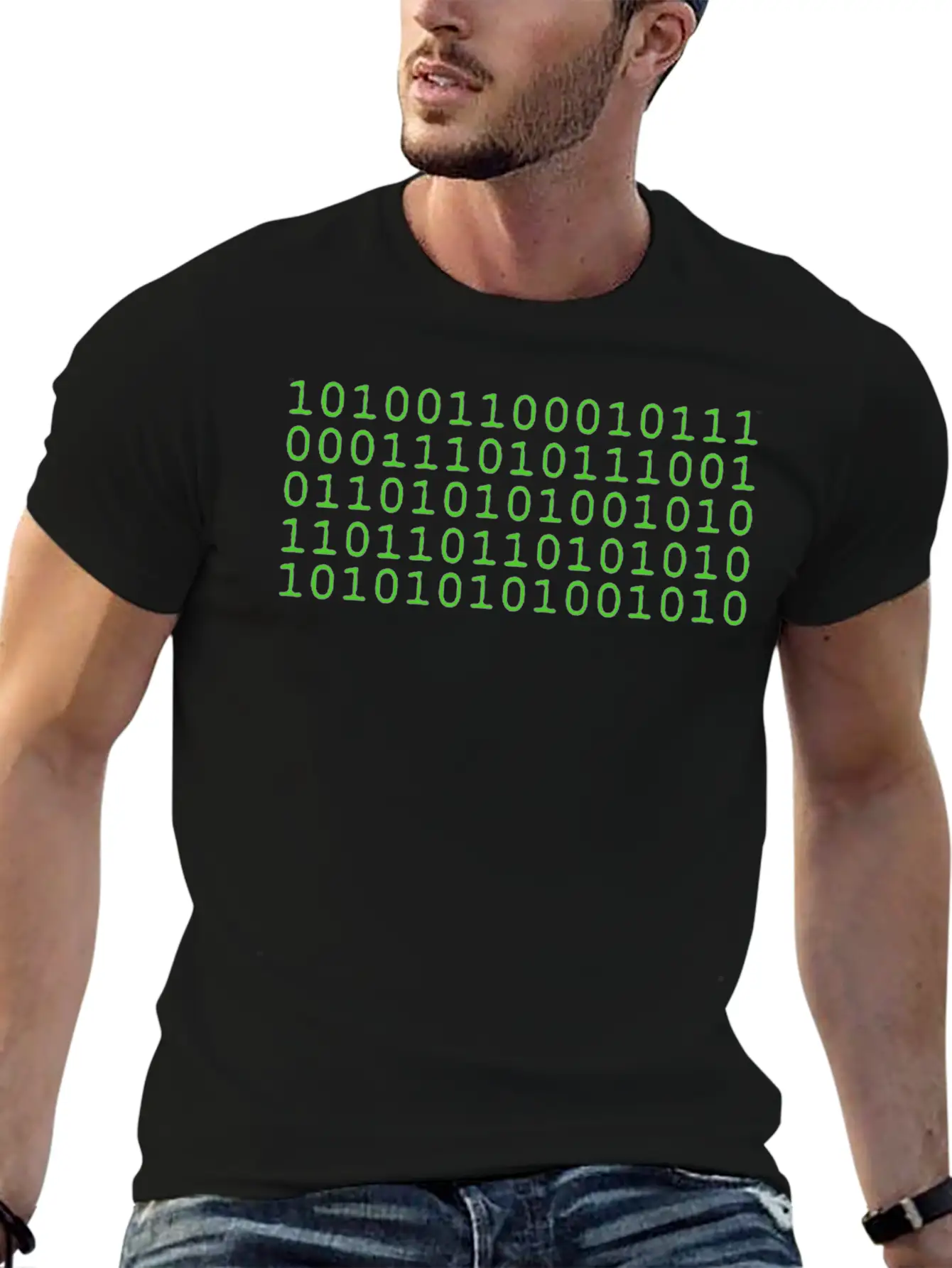 Binary Matrix Code Art - Futuristic Green Design Classic Cotton Tee – Unisex Comfort For Any Season
