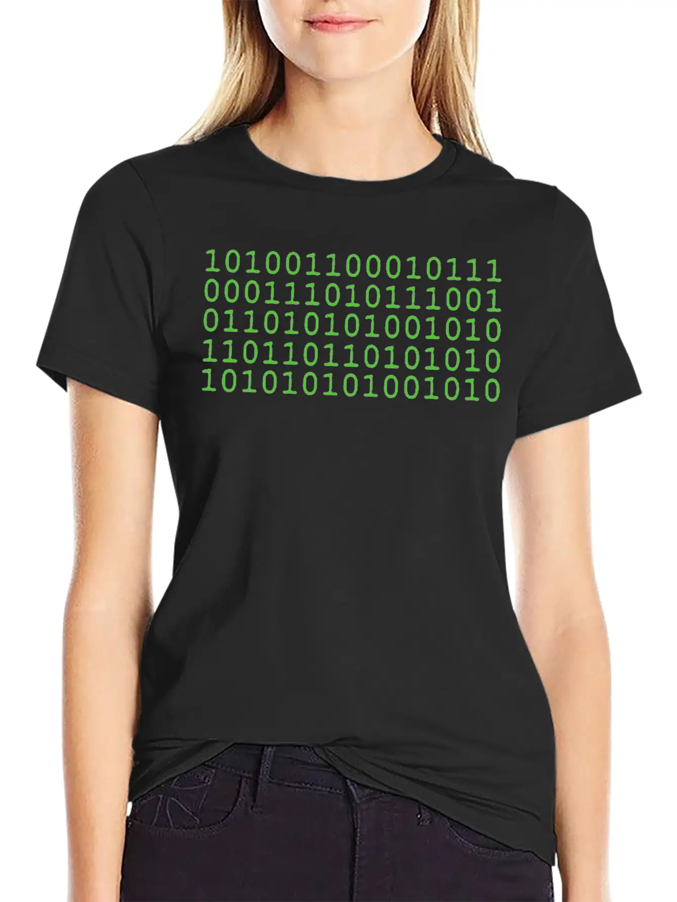 Binary Matrix Code Art - Futuristic Green Design Classic Cotton Tee – Unisex Comfort For Any Season
