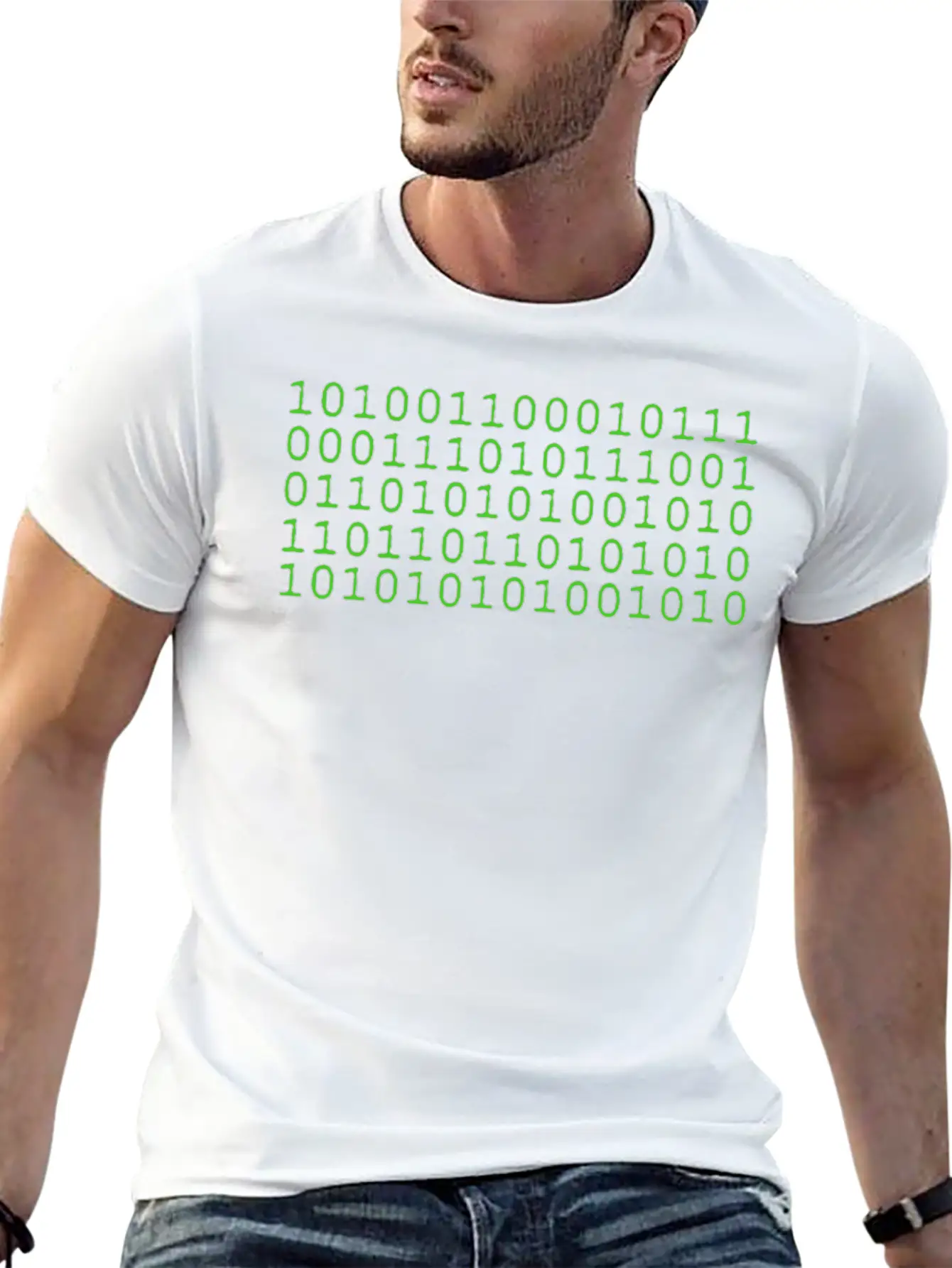 Binary Matrix Code Art - Futuristic Green Design Classic Cotton Tee – Unisex Comfort For Any Season