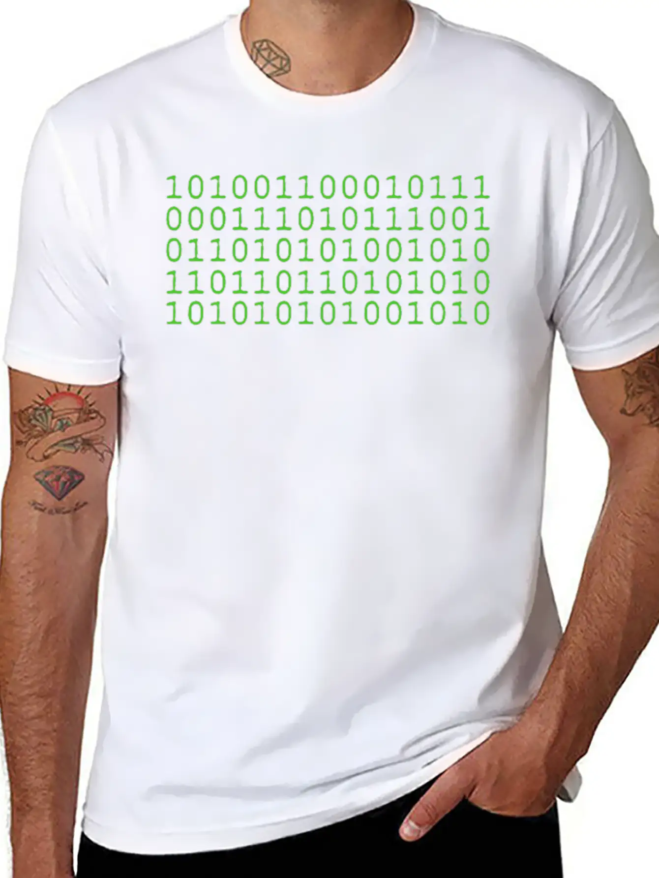 Binary Matrix Code Art - Futuristic Green Design Classic Cotton Tee – Unisex Comfort For Any Season