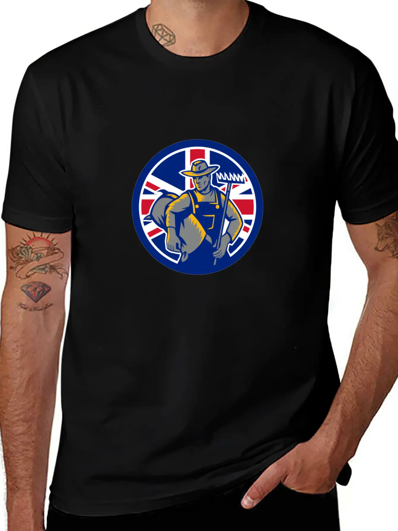 British Organic Farmer Union Jack Flag Icon Casual Graphic T-Shirt – Simple And Comfortable Daily Wear