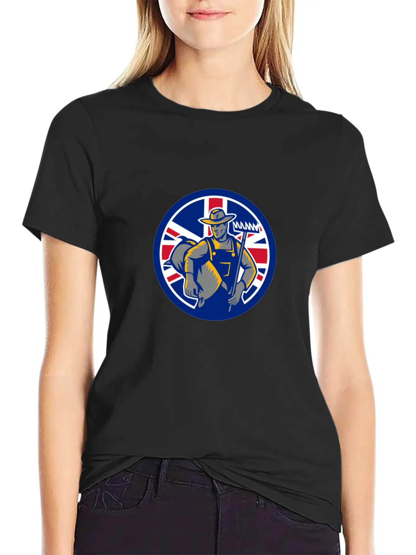 British Organic Farmer Union Jack Flag Icon Casual Graphic T-Shirt – Simple And Comfortable Daily Wear