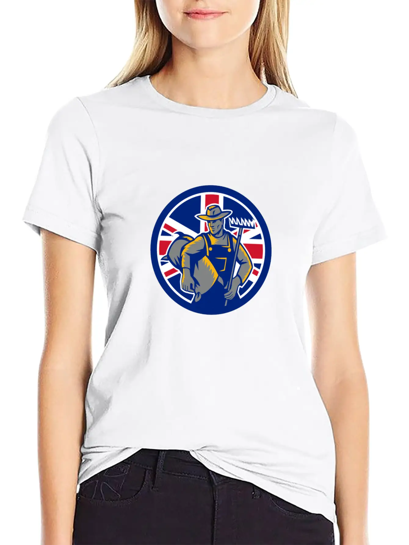 British Organic Farmer Union Jack Flag Icon Casual Graphic T-Shirt – Simple And Comfortable Daily Wear