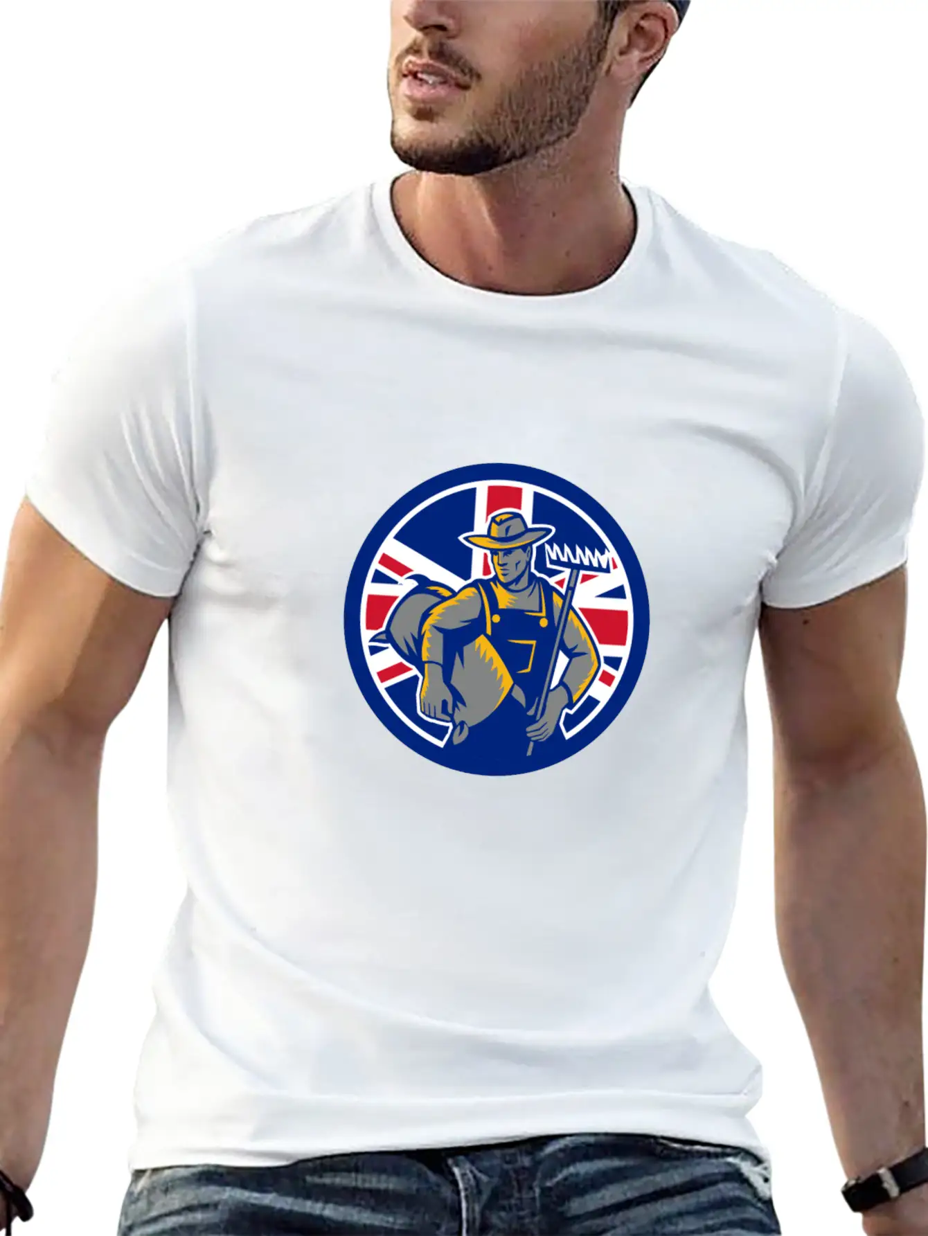 British Organic Farmer Union Jack Flag Icon Casual Graphic T-Shirt – Simple And Comfortable Daily Wear