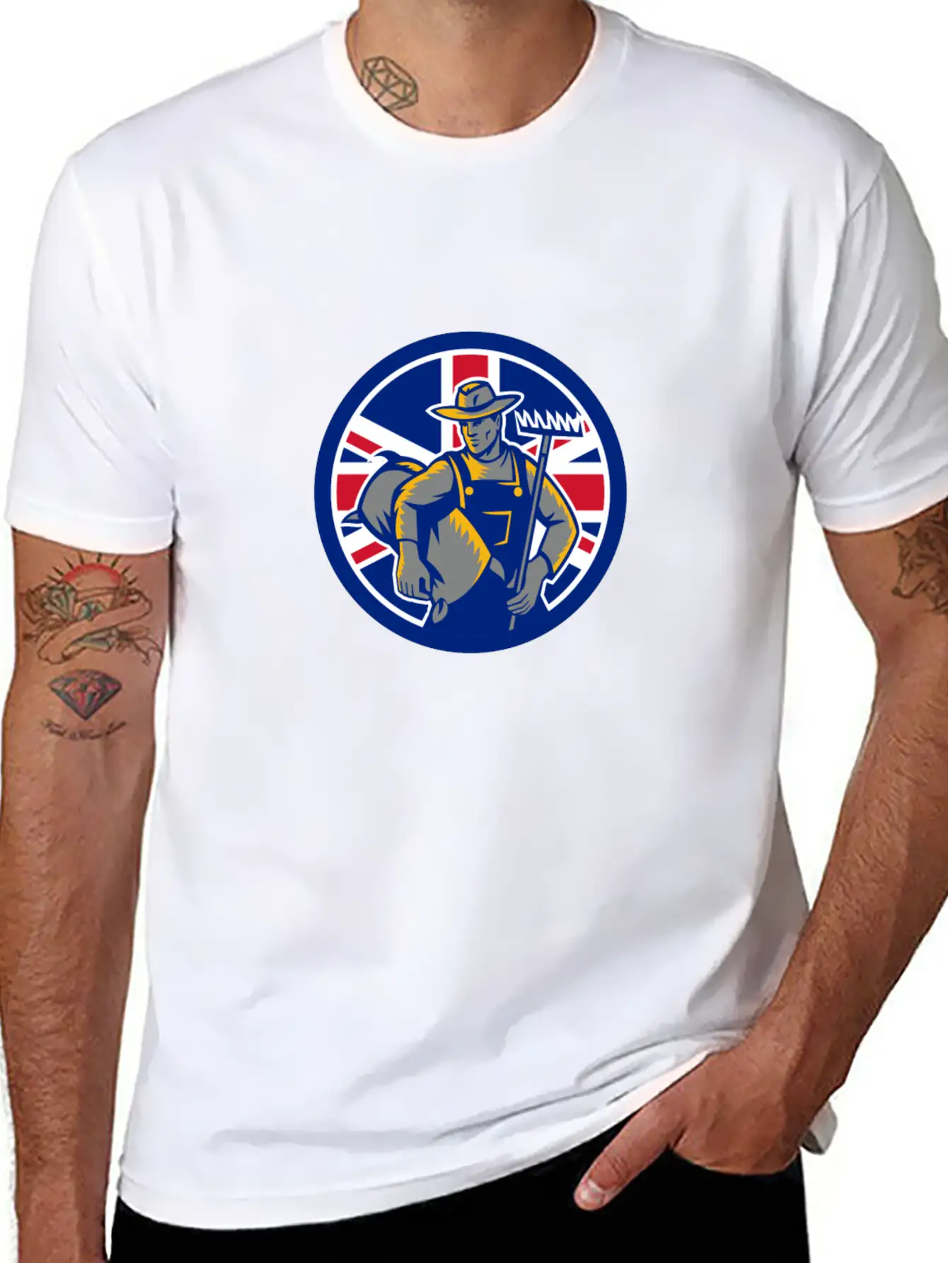 British Organic Farmer Union Jack Flag Icon Casual Graphic T-Shirt – Simple And Comfortable Daily Wear