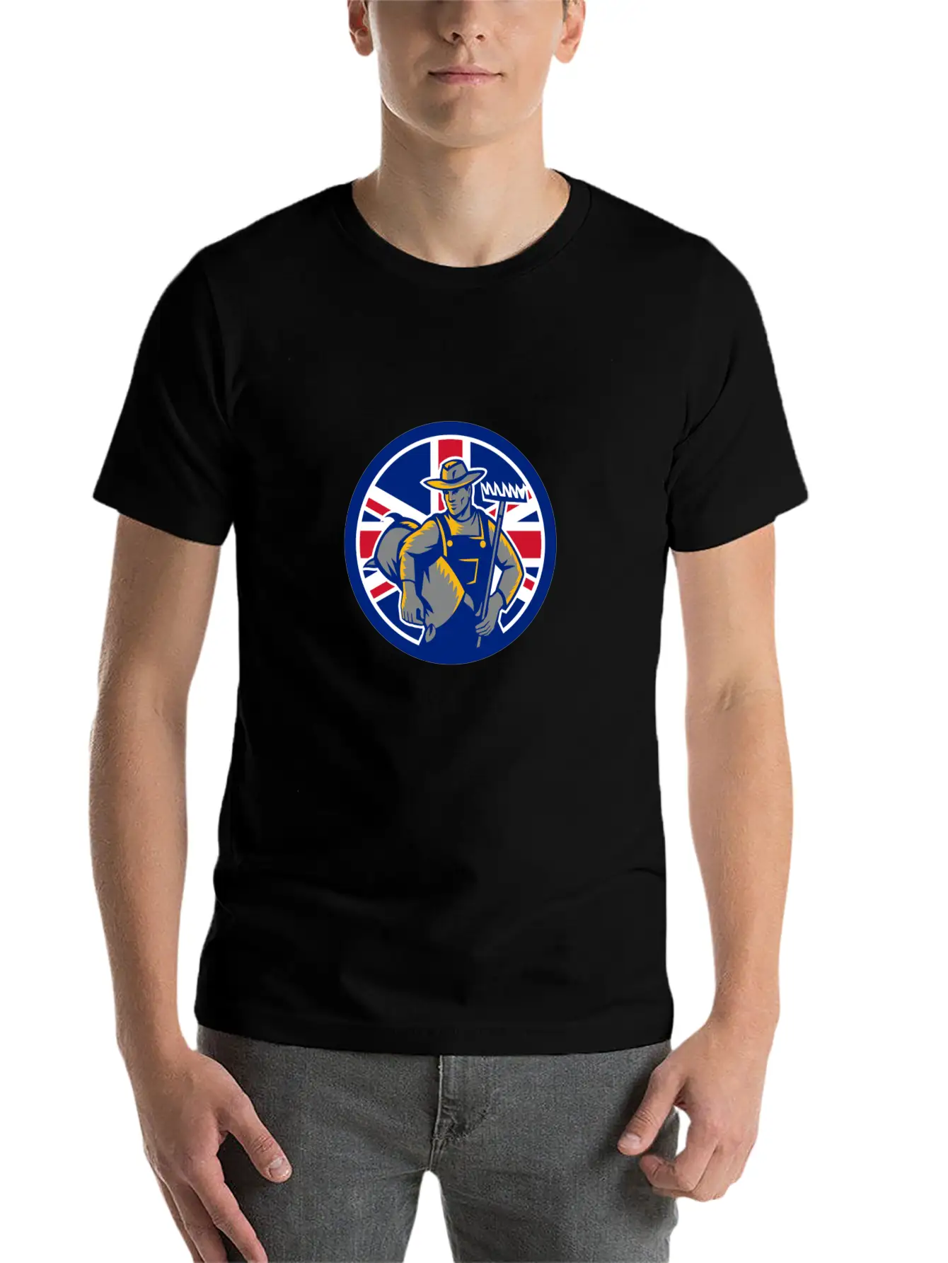 British Organic Farmer Union Jack Flag Icon Casual Graphic T-Shirt – Simple And Comfortable Daily Wear