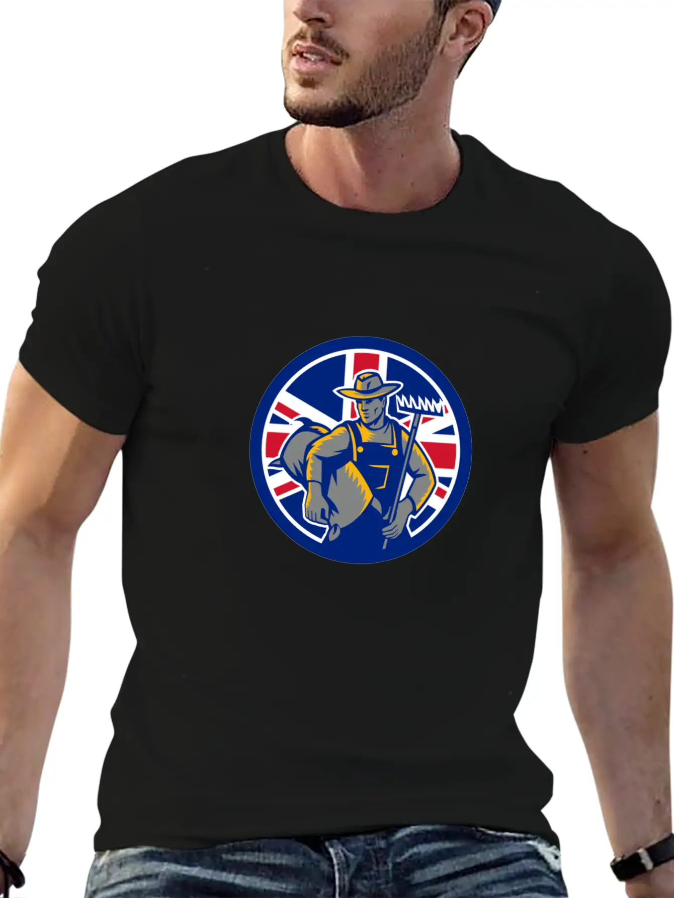British Organic Farmer Union Jack Flag Icon Casual Graphic T-Shirt – Simple And Comfortable Daily Wear
