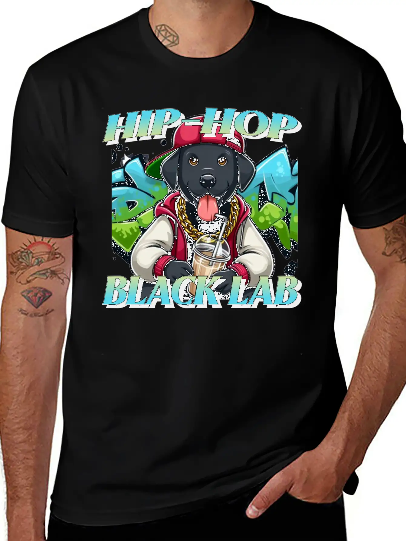 Cartoon Hip-hop Black Lab Dog Classic Cotton Tee – Unisex Comfort For Any Season