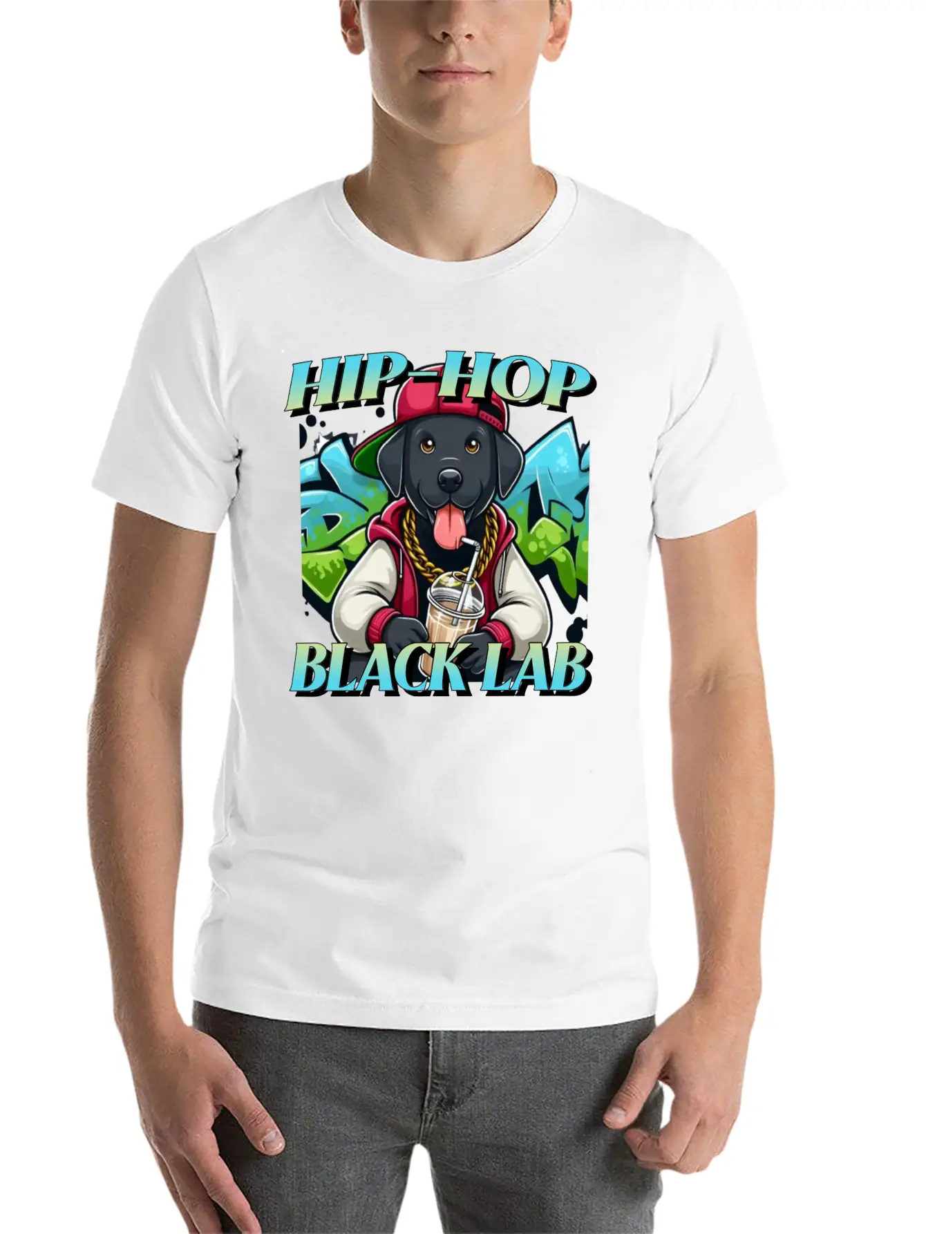Cartoon Hip-hop Black Lab Dog Classic Cotton Tee – Unisex Comfort For Any Season