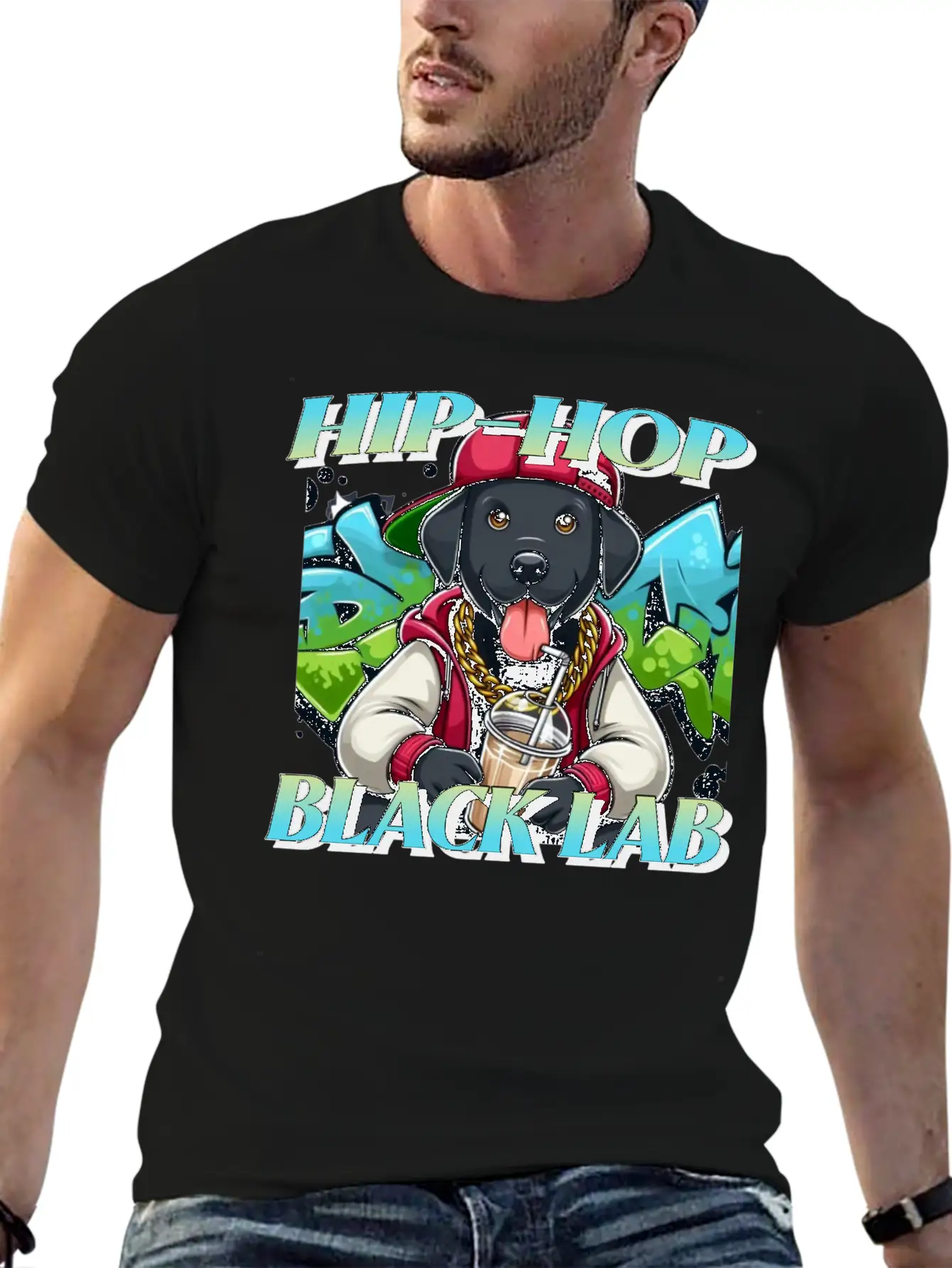 Cartoon Hip-hop Black Lab Dog Classic Cotton Tee – Unisex Comfort For Any Season