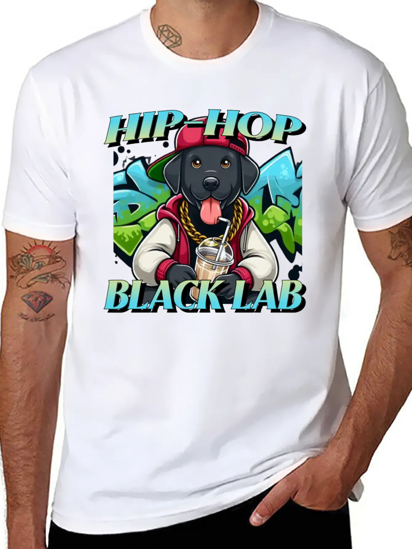 Cartoon Hip-hop Black Lab Dog Classic Cotton Tee – Unisex Comfort For Any Season