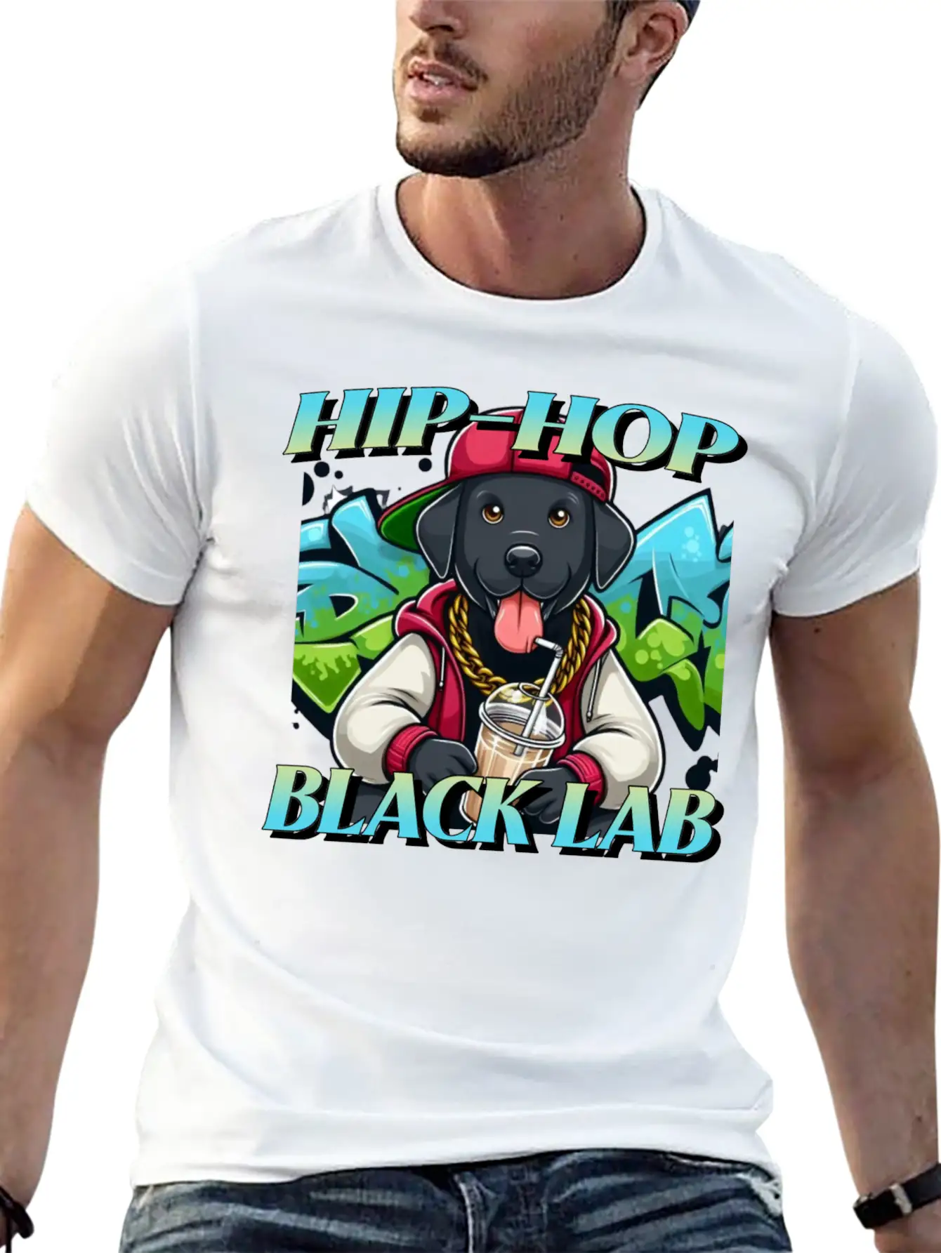 Cartoon Hip-hop Black Lab Dog Classic Cotton Tee – Unisex Comfort For Any Season