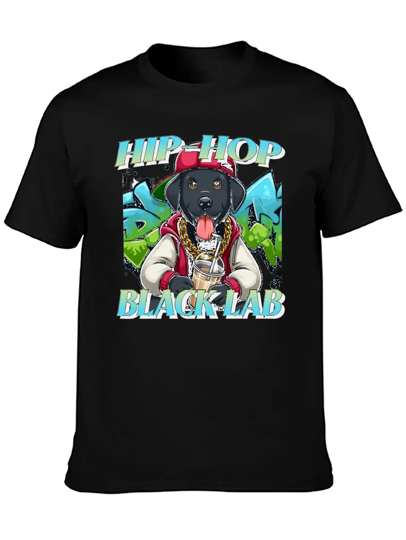 Cartoon Hip-hop Black Lab Dog Classic Cotton Tee – Unisex Comfort For Any Season