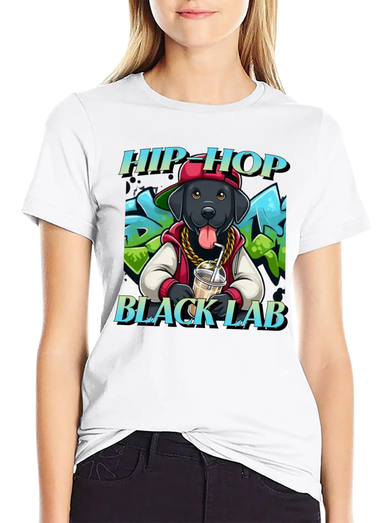 Cartoon Hip-hop Black Lab Dog Classic Cotton Tee – Unisex Comfort For Any Season