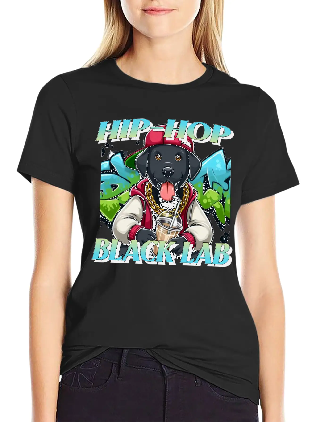 Cartoon Hip-hop Black Lab Dog Classic Cotton Tee – Unisex Comfort For Any Season