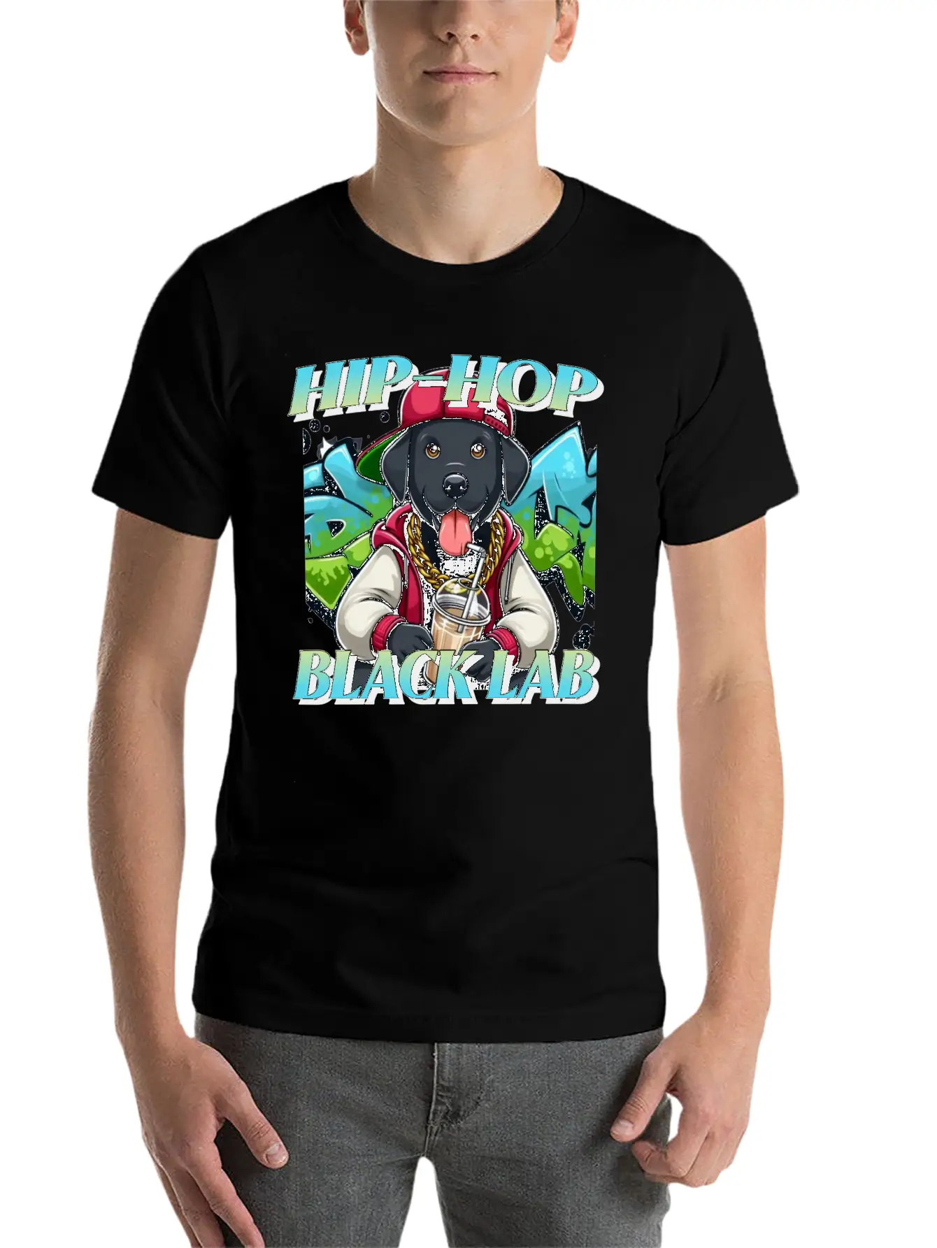 Cartoon Hip-hop Black Lab Dog Classic Cotton Tee – Unisex Comfort For Any Season