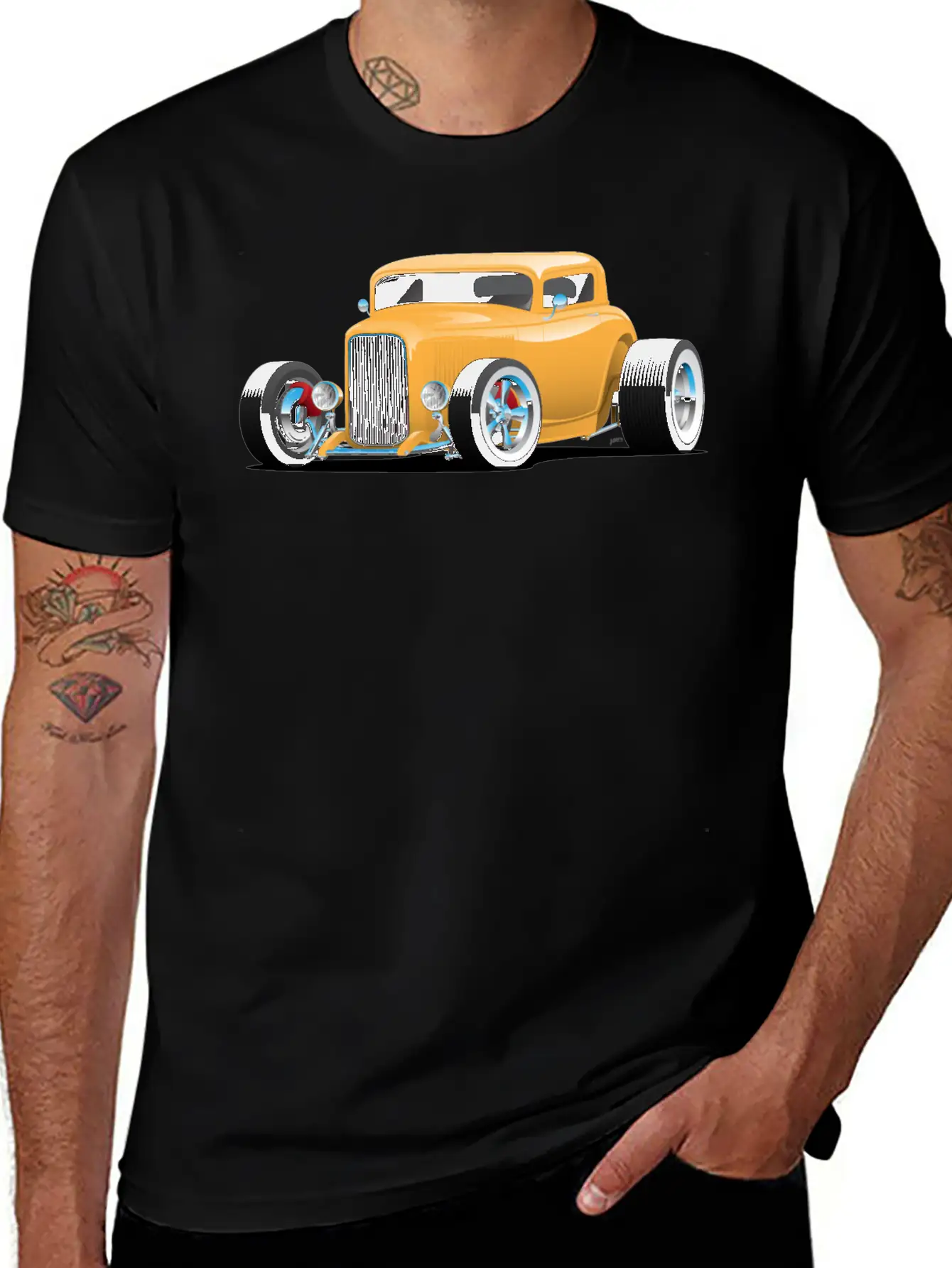 Classic American 32 Hotrod Car Illustration Casual Graphic T-Shirt – Simple And Comfortable Daily Wear