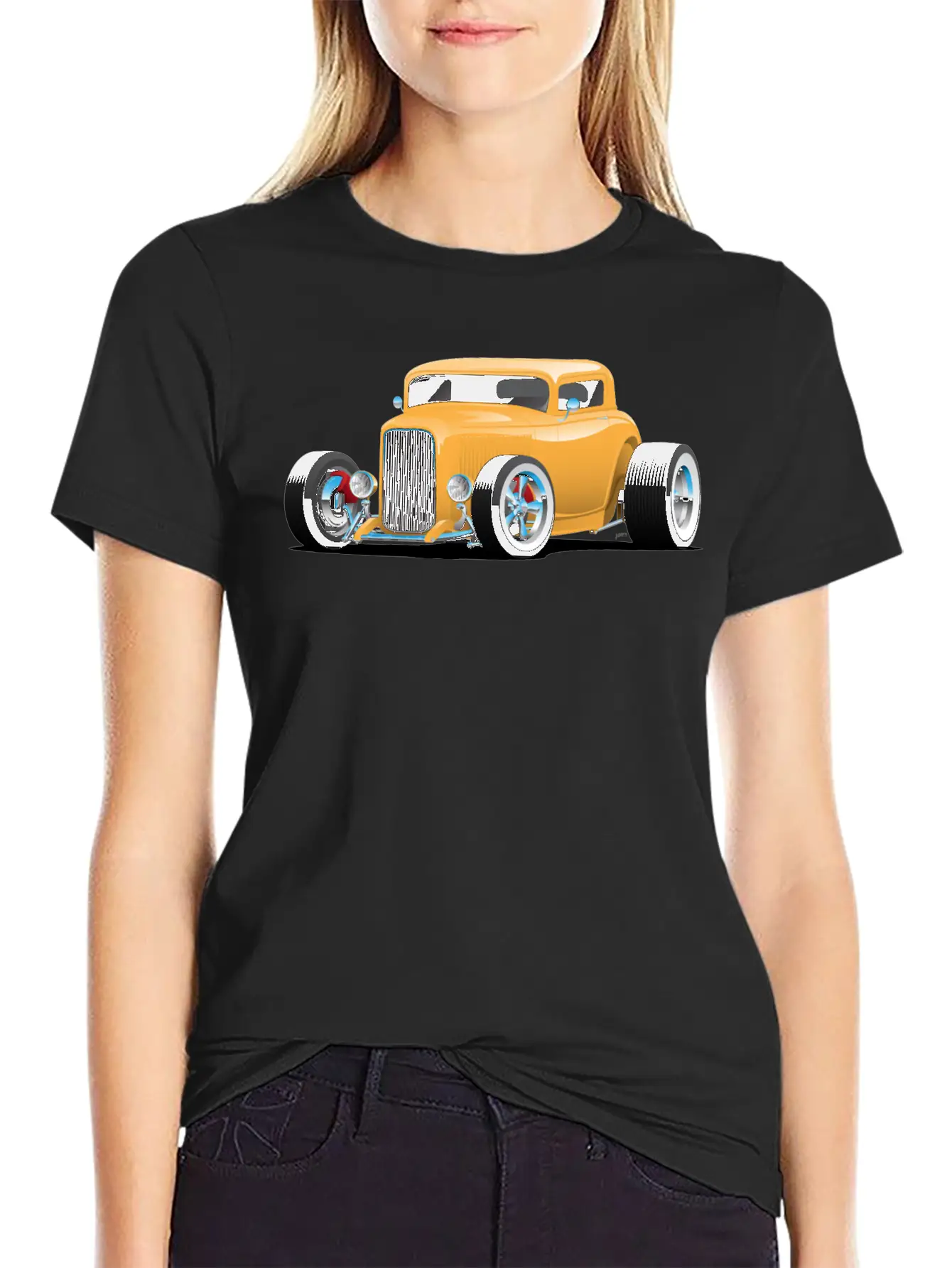 Classic American 32 Hotrod Car Illustration Casual Graphic T-Shirt – Simple And Comfortable Daily Wear