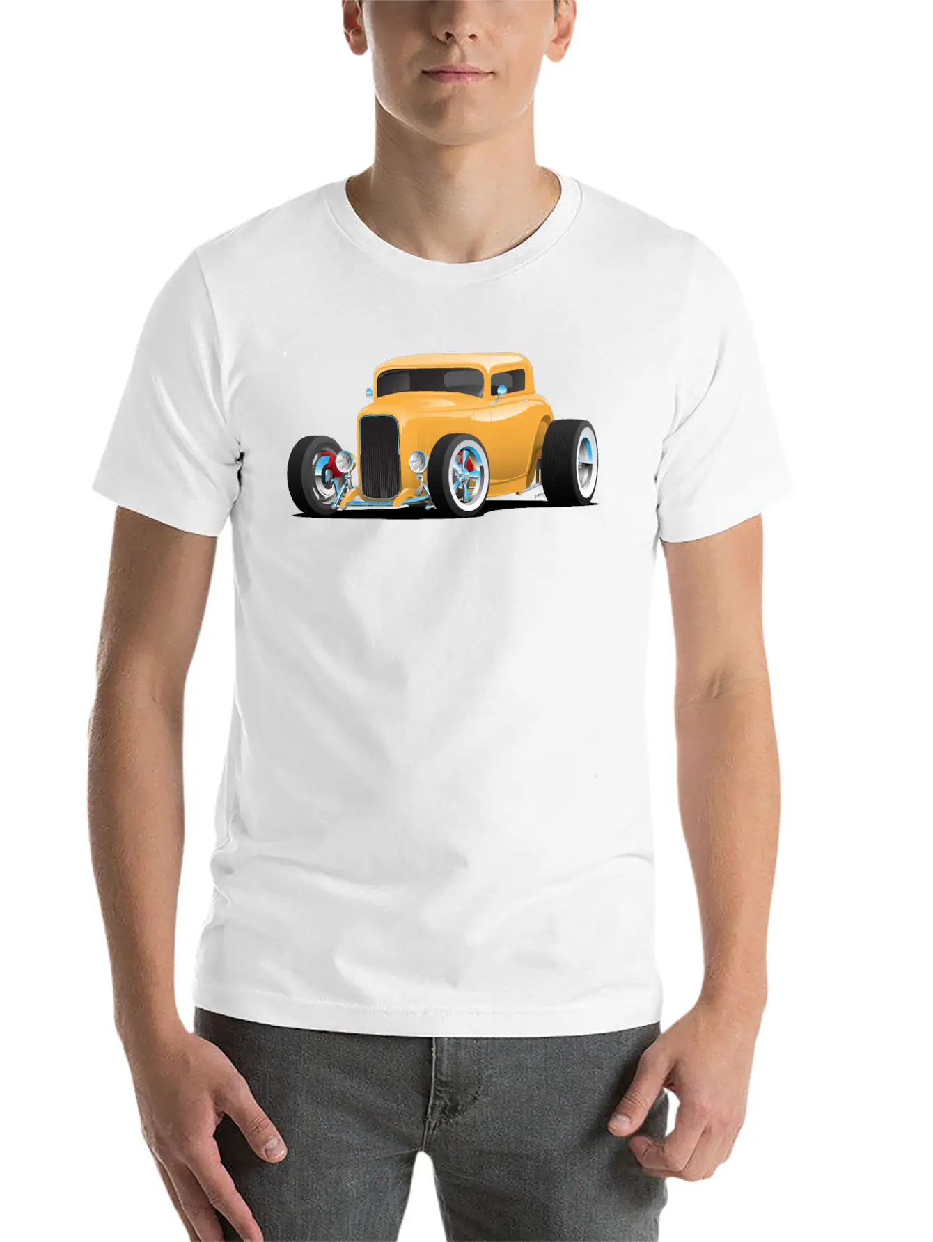 Classic American 32 Hotrod Car Illustration Casual Graphic T-Shirt – Simple And Comfortable Daily Wear