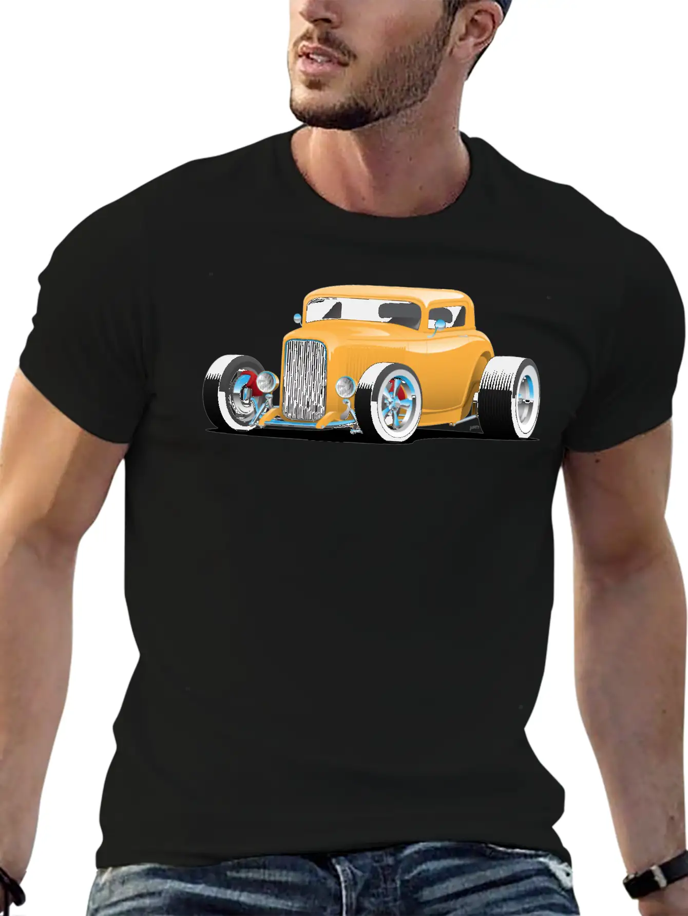 Classic American 32 Hotrod Car Illustration Casual Graphic T-Shirt – Simple And Comfortable Daily Wear