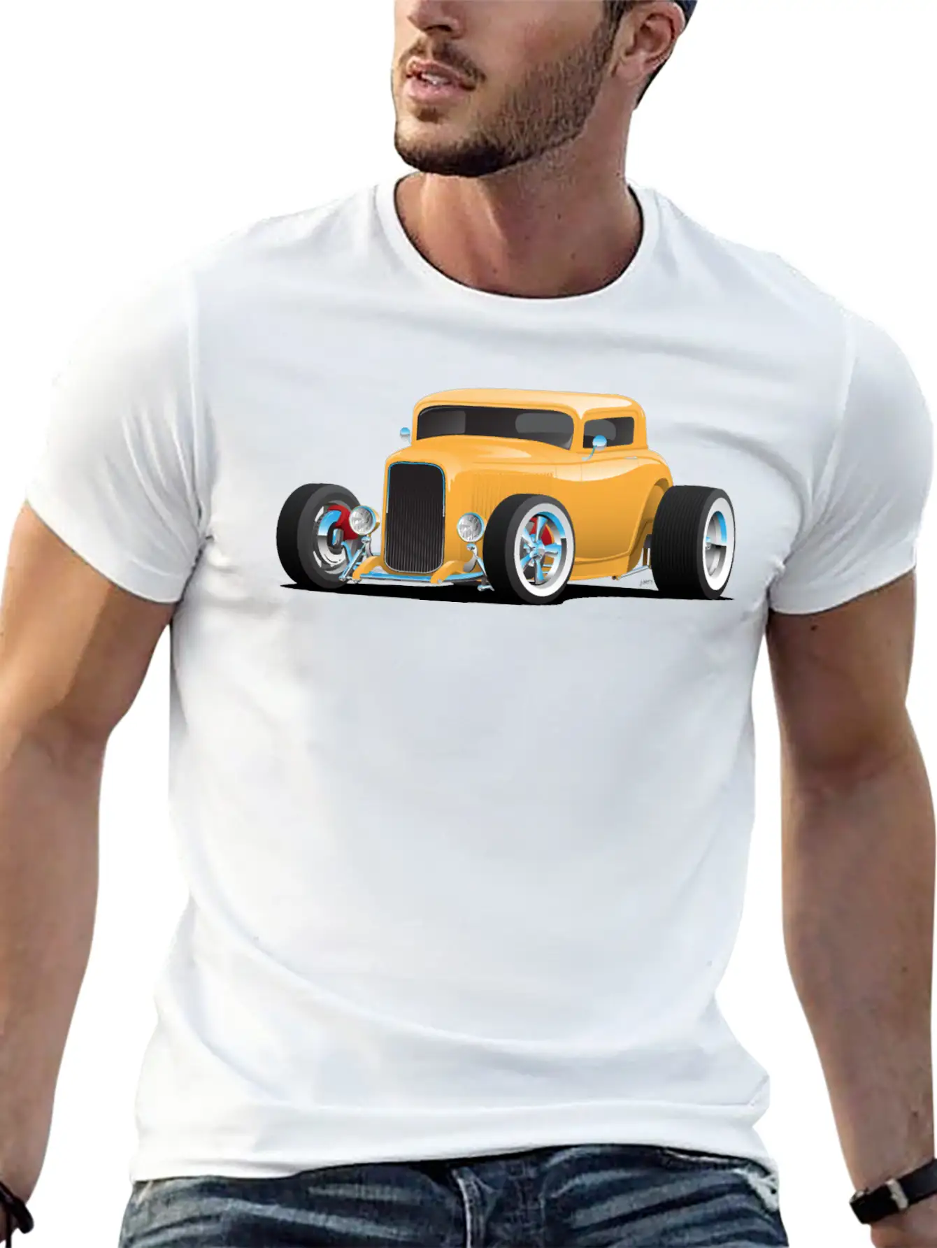 Classic American 32 Hotrod Car Illustration Casual Graphic T-Shirt – Simple And Comfortable Daily Wear