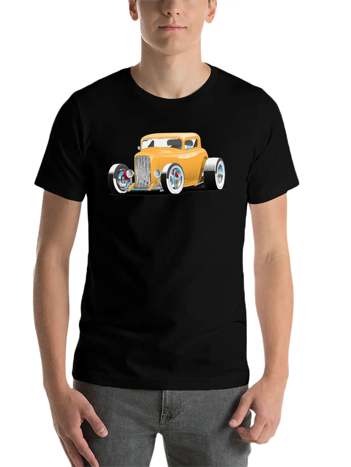 Classic American 32 Hotrod Car Illustration Casual Graphic T-Shirt – Simple And Comfortable Daily Wear