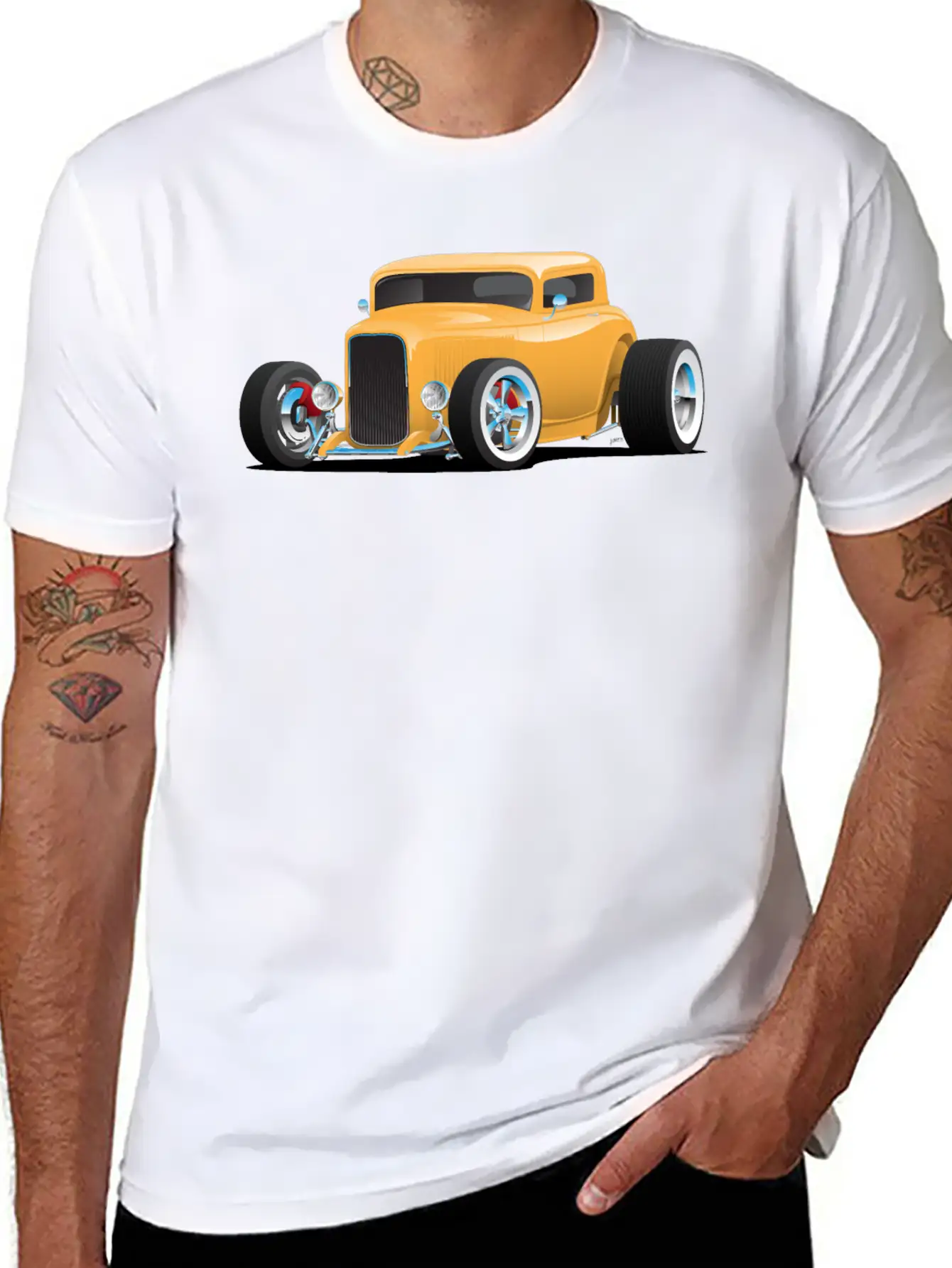 Classic American 32 Hotrod Car Illustration Casual Graphic T-Shirt – Simple And Comfortable Daily Wear