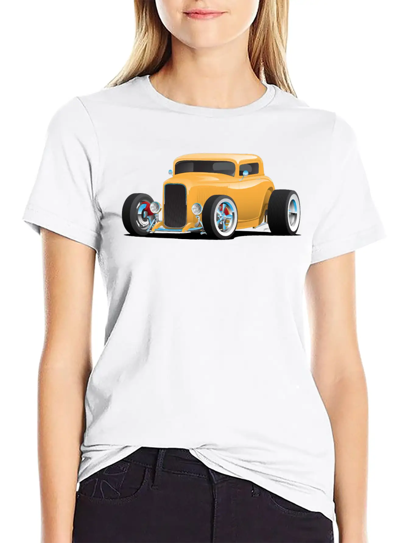 Classic American 32 Hotrod Car Illustration Casual Graphic T-Shirt – Simple And Comfortable Daily Wear