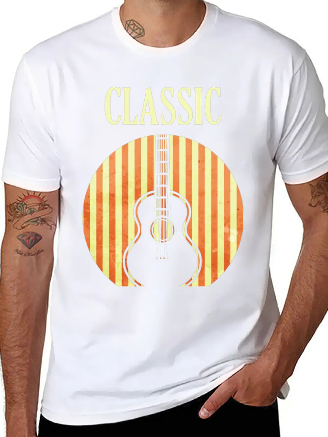 Classical Guitar And Also Blues Casual Graphic T-Shirt – Simple And Comfortable Daily Wear