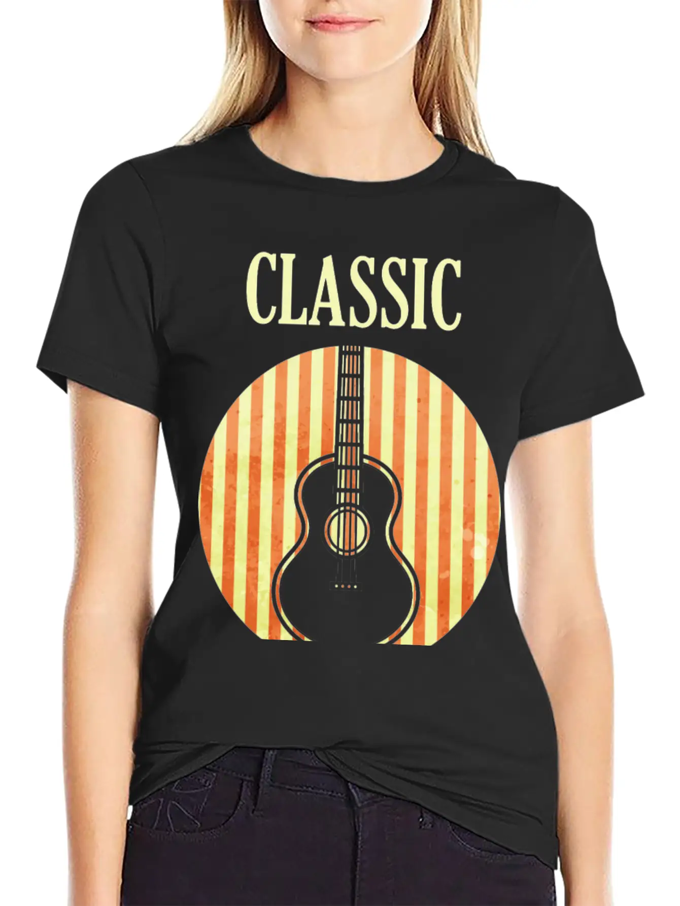 Classical Guitar And Also Blues Casual Graphic T-Shirt – Simple And Comfortable Daily Wear