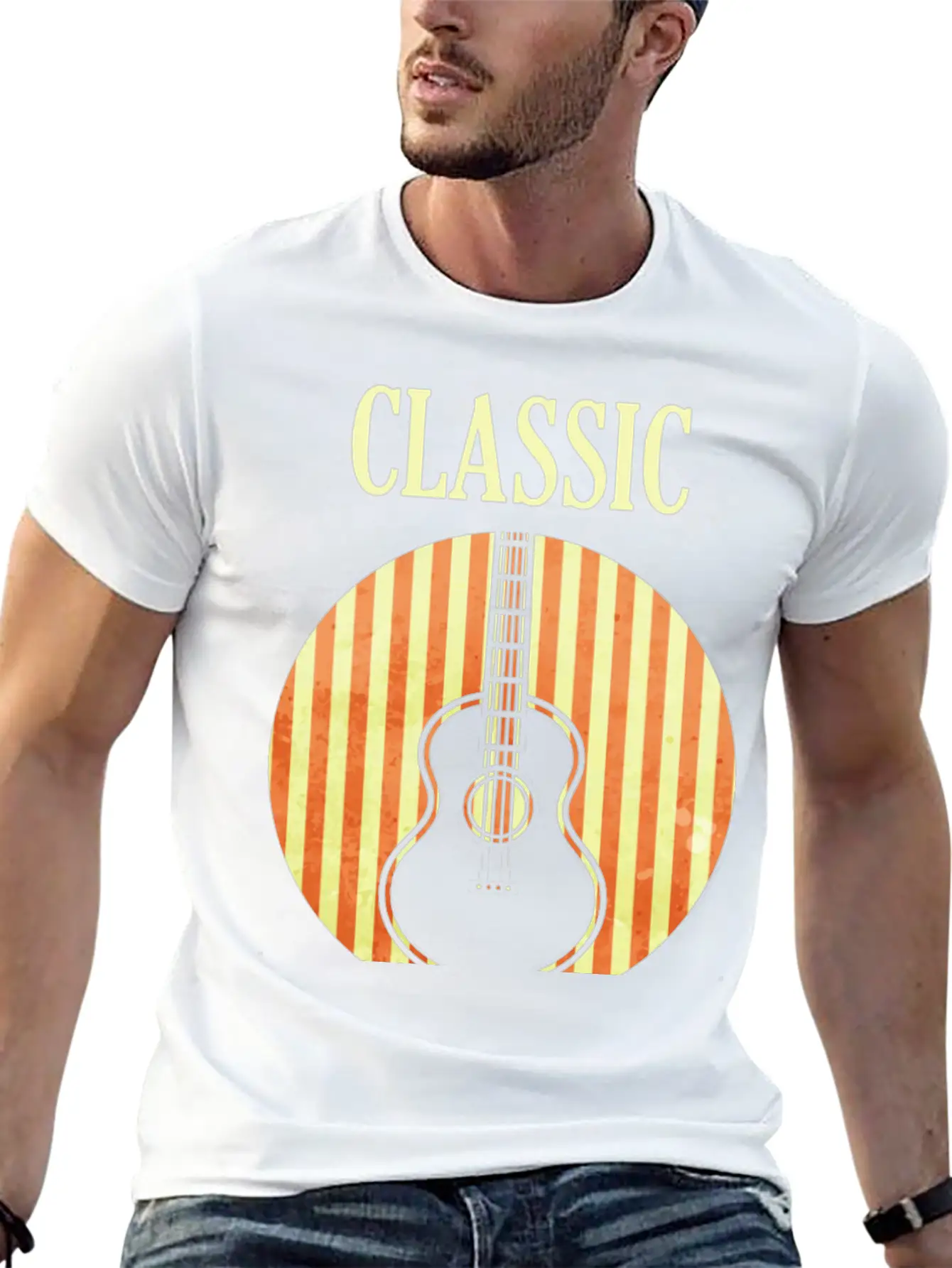 Classical Guitar And Also Blues Casual Graphic T-Shirt – Simple And Comfortable Daily Wear