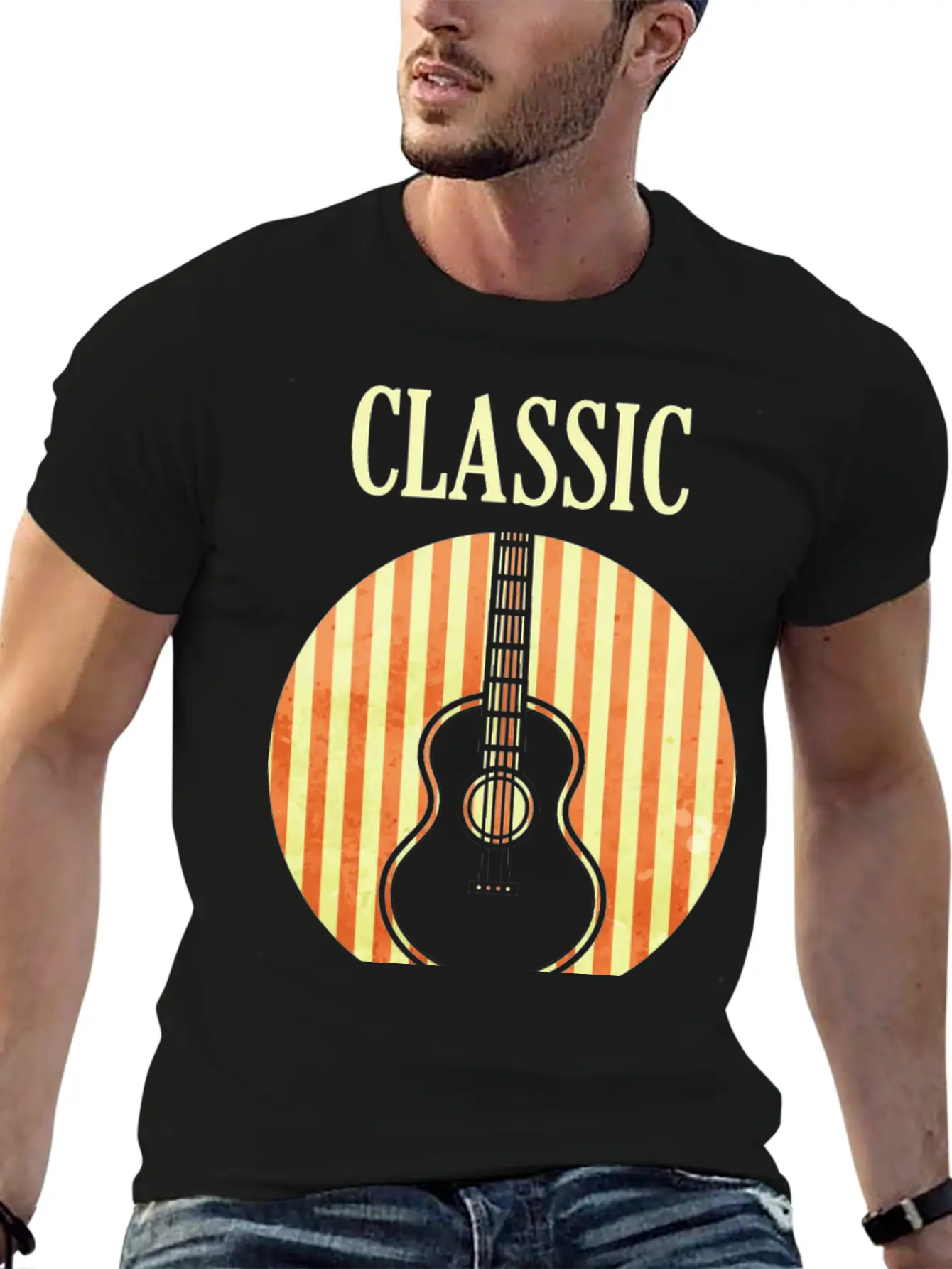 Classical Guitar And Also Blues Casual Graphic T-Shirt – Simple And Comfortable Daily Wear