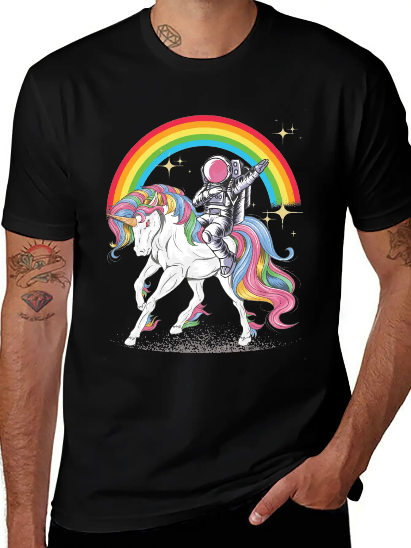 Dabbing Astronaut Riding Unicorn Rainbow Essential Unisex Summer Tee – Soft Cotton Casual Fit