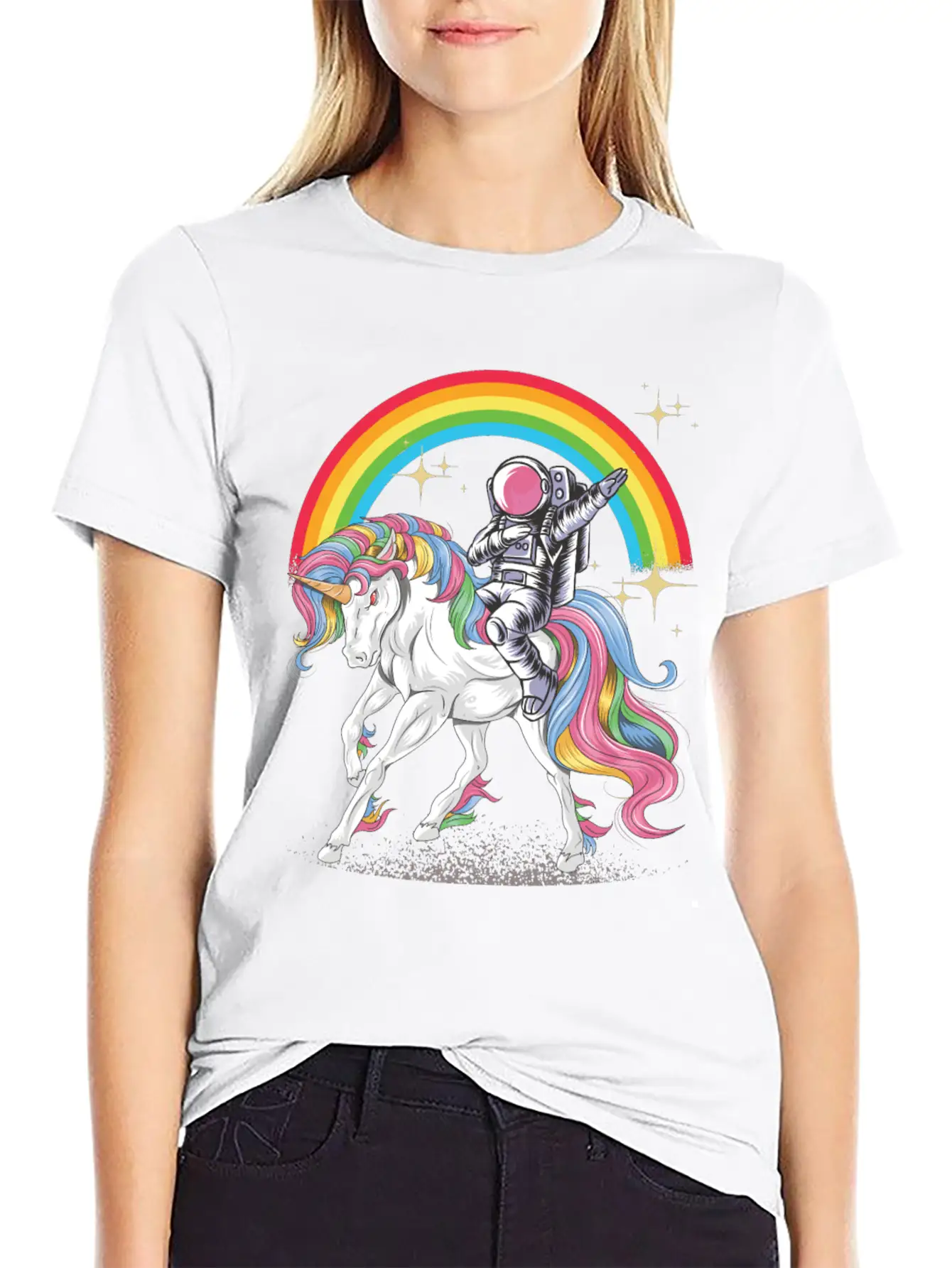 Dabbing Astronaut Riding Unicorn Rainbow Essential Unisex Summer Tee – Soft Cotton Casual Fit