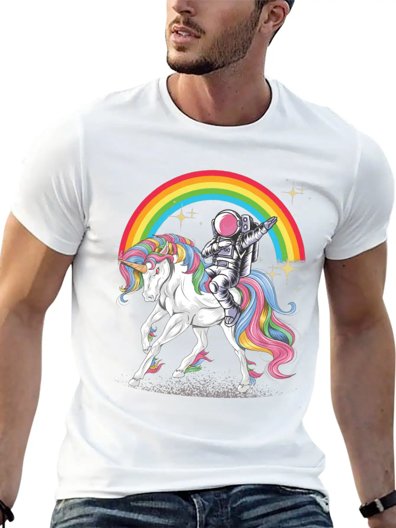 Dabbing Astronaut Riding Unicorn Rainbow Essential Unisex Summer Tee – Soft Cotton Casual Fit