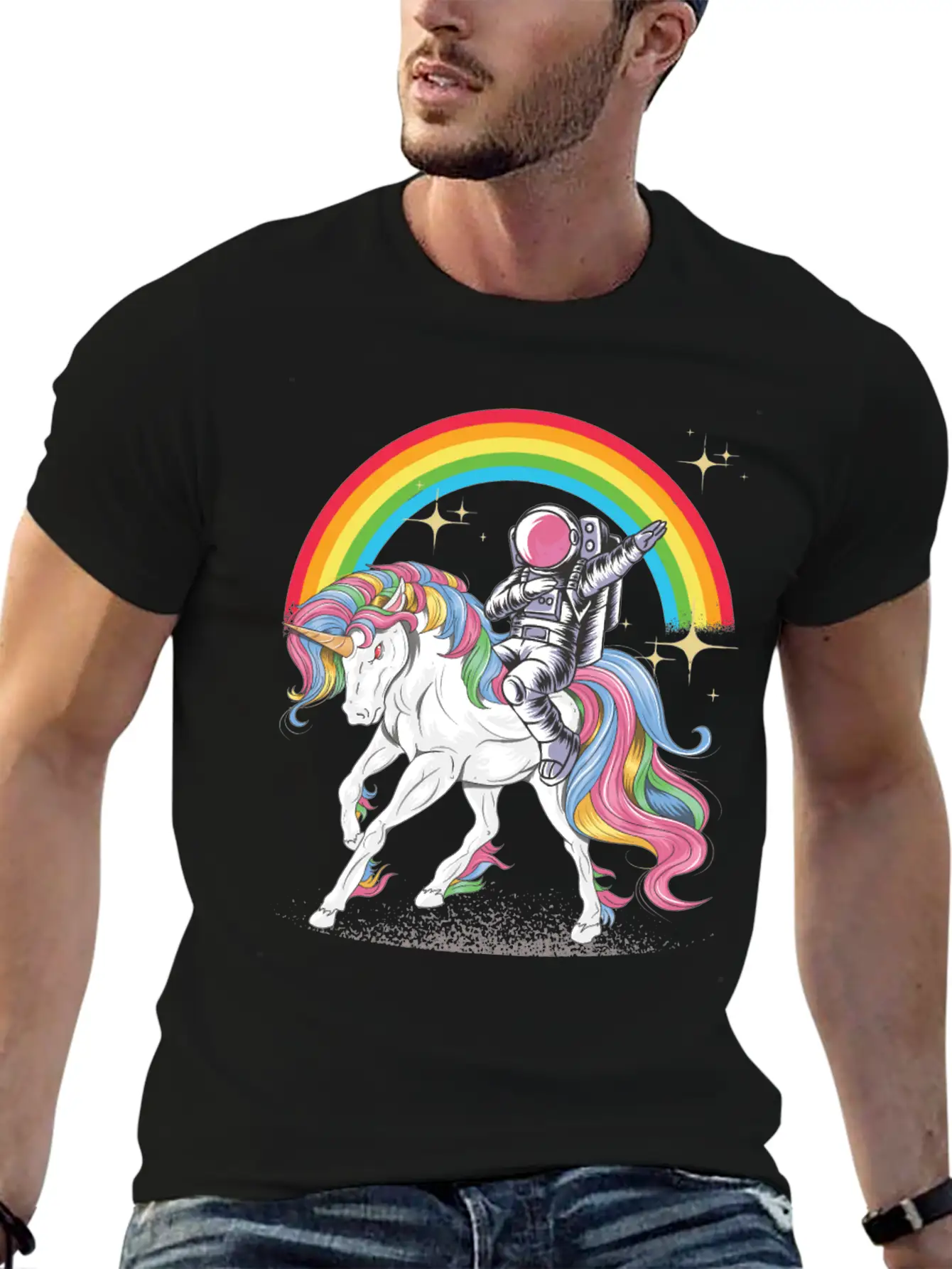 Dabbing Astronaut Riding Unicorn Rainbow Essential Unisex Summer Tee – Soft Cotton Casual Fit