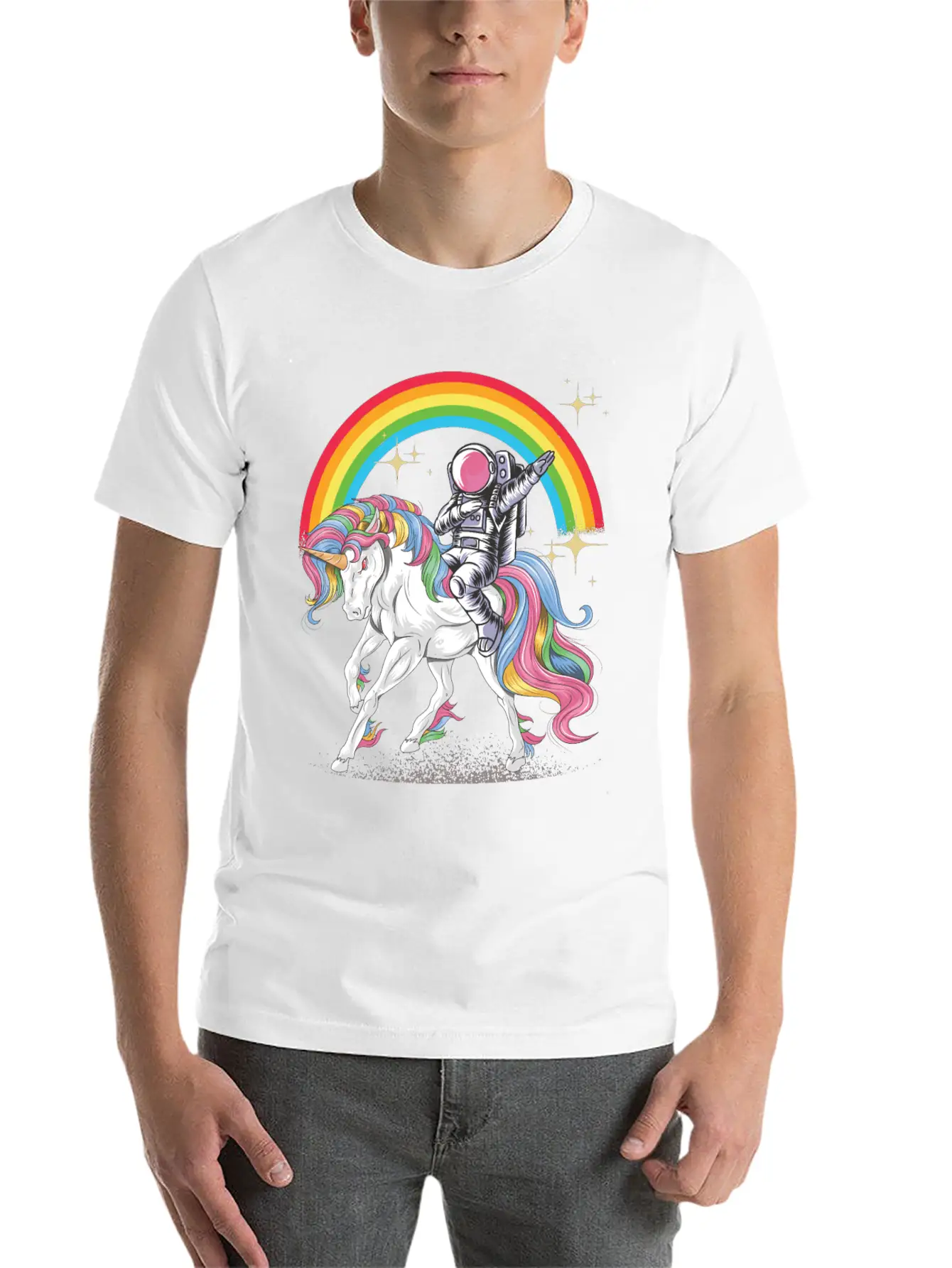 Dabbing Astronaut Riding Unicorn Rainbow Essential Unisex Summer Tee – Soft Cotton Casual Fit