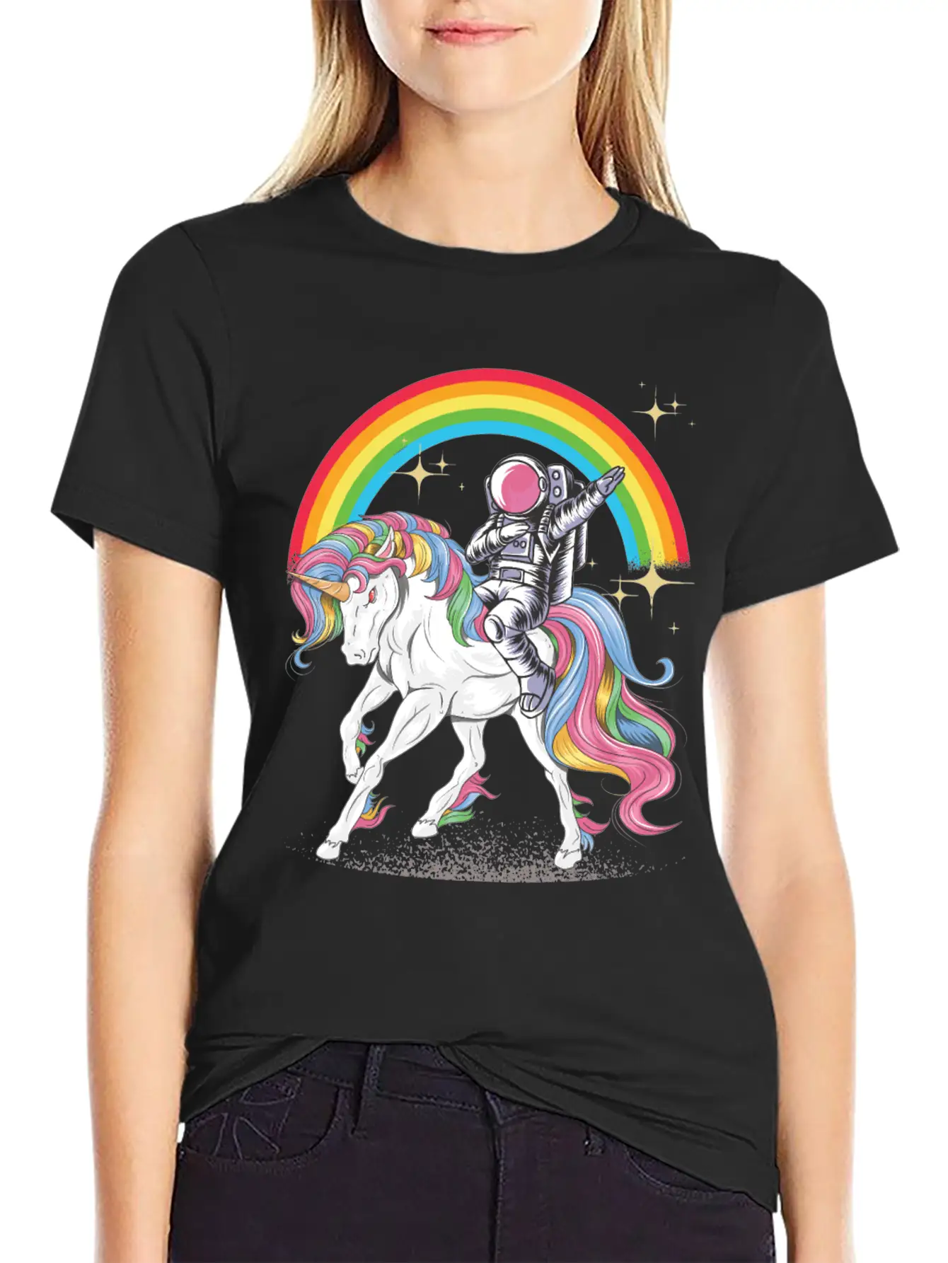 Dabbing Astronaut Riding Unicorn Rainbow Essential Unisex Summer Tee – Soft Cotton Casual Fit