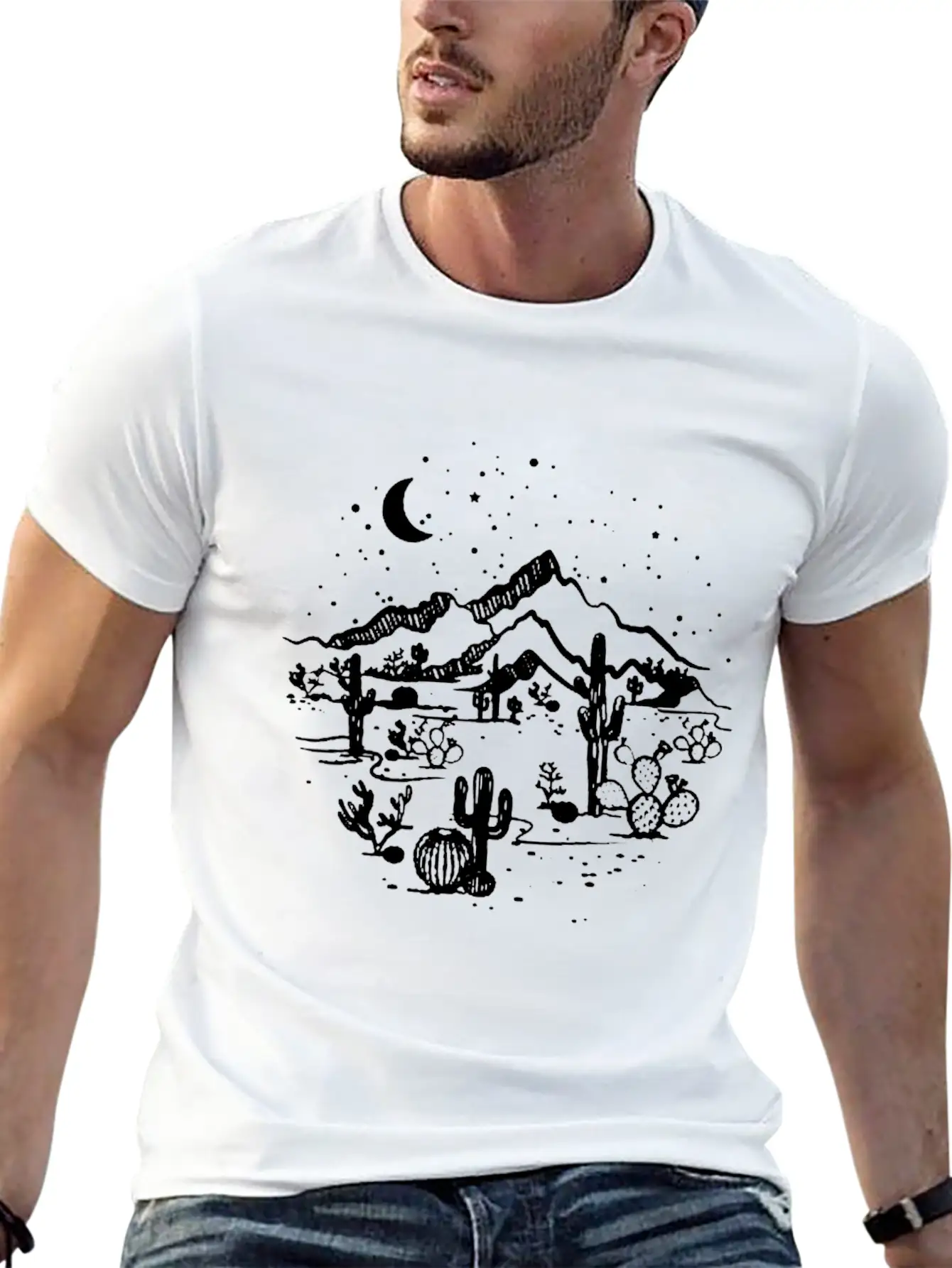 Desert Starry Night Desert Shirt Cactus Top High Q Classic Cotton Tee – Unisex Comfort For Any Season