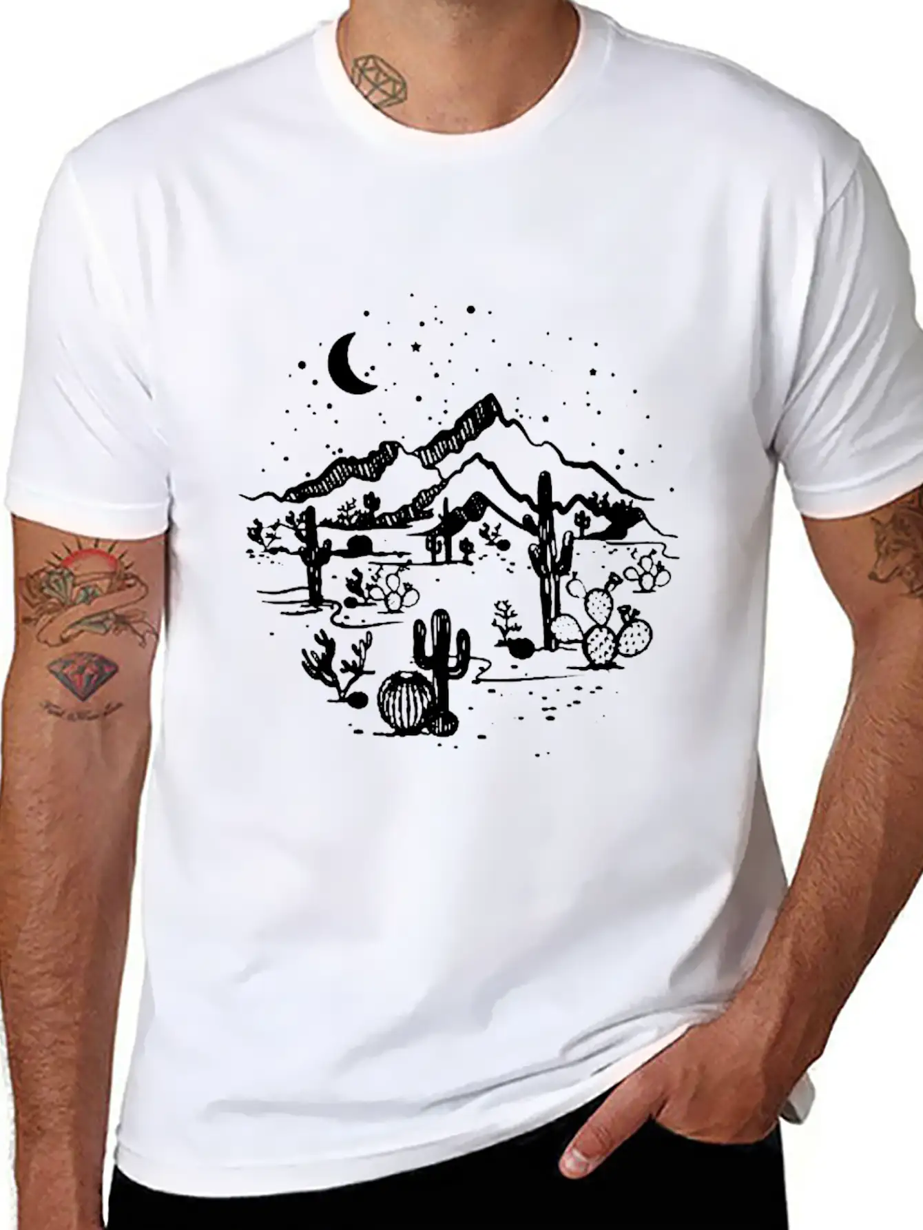 Desert Starry Night Desert Shirt Cactus Top High Q Classic Cotton Tee – Unisex Comfort For Any Season