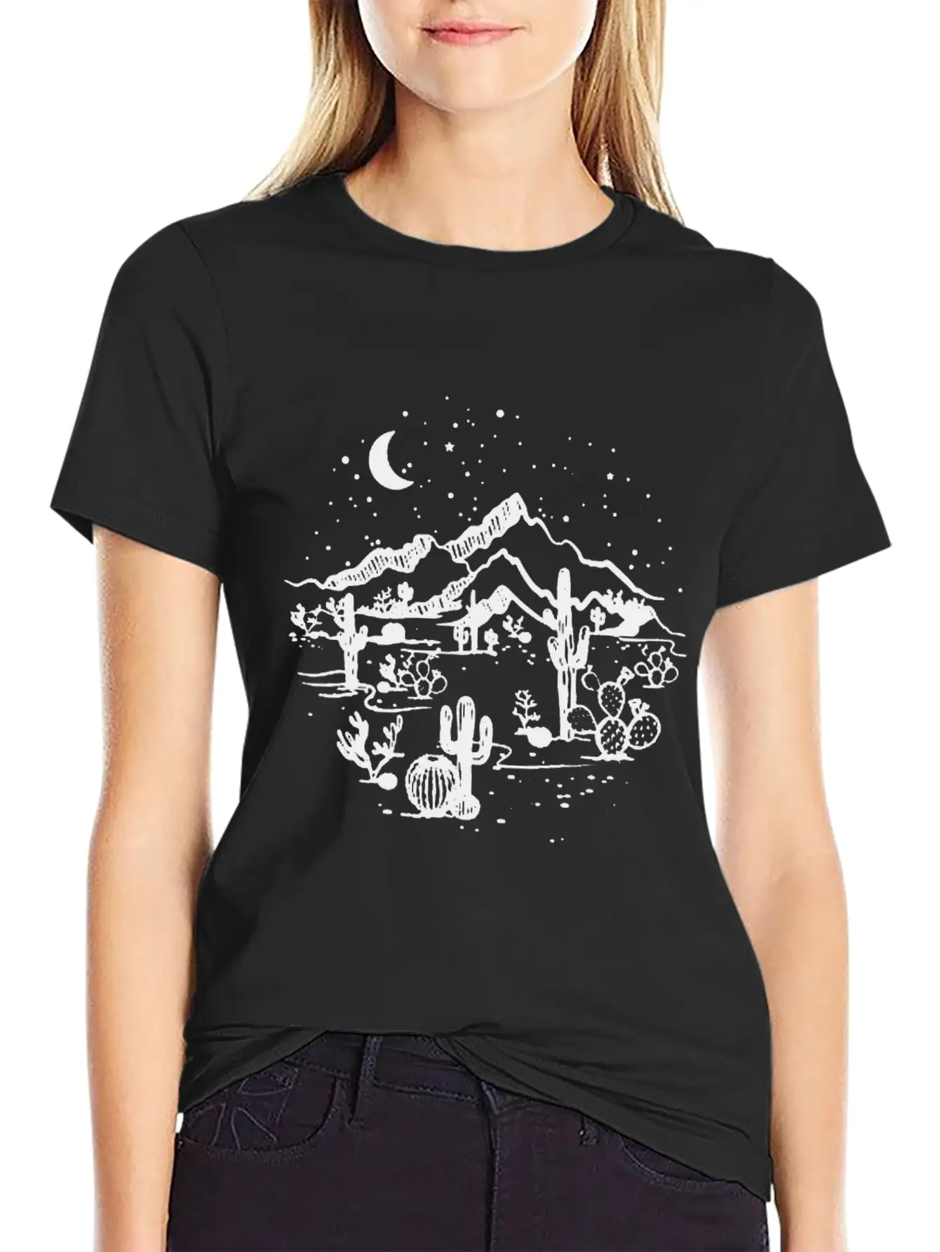 Desert Starry Night Desert Shirt Cactus Top High Q Classic Cotton Tee – Unisex Comfort For Any Season